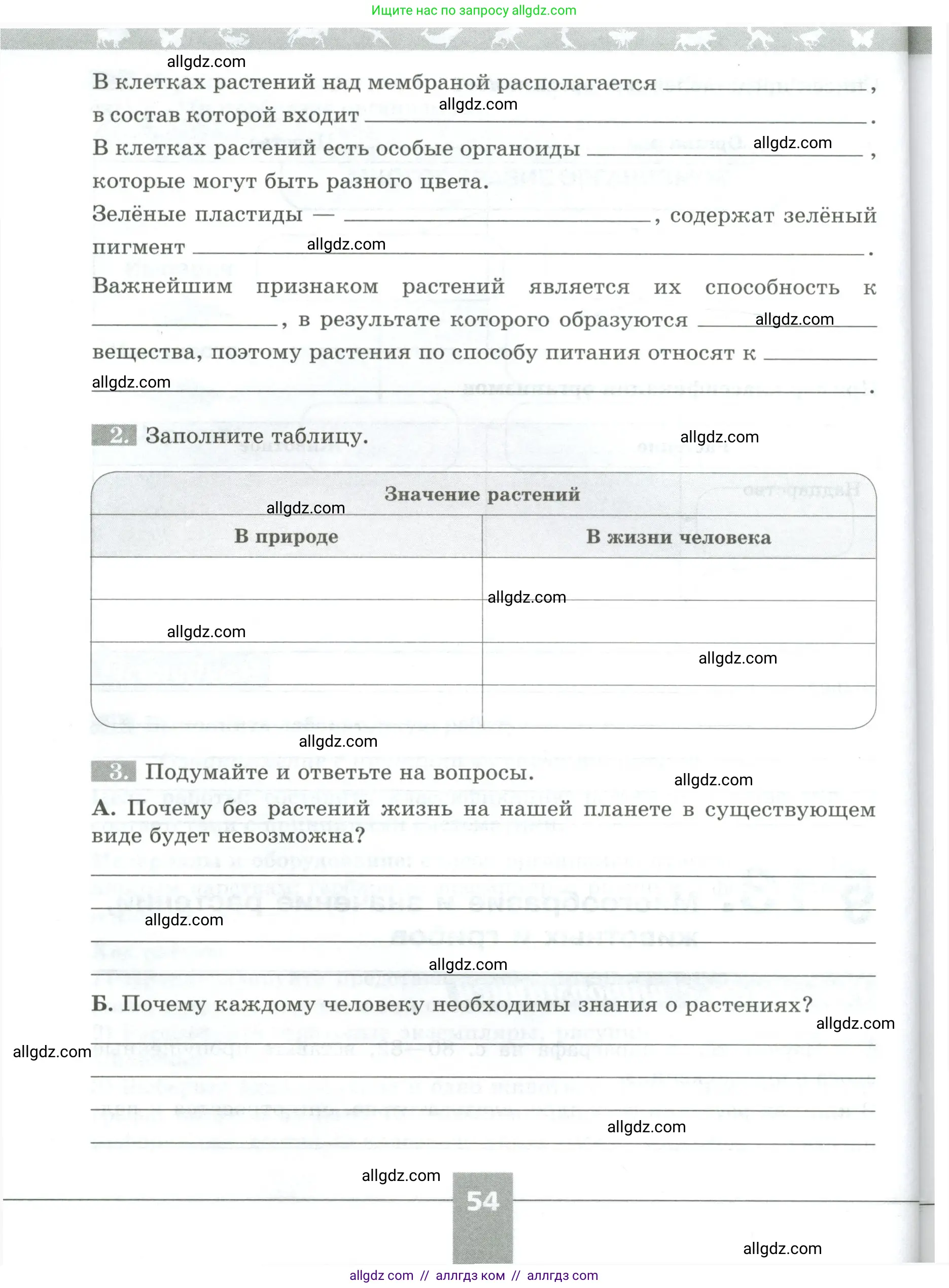 Биология, 5 класс рабочая тетрадь, авторы: Пасечник Владимир Васильевич, Суматохин Сергей Витальевич, Швецов Глеб Геннадьевич, Гапонюк Зоя Георгиевна, Косарькова Марина Викторовна, издательство Просвещение, Москва, 2023, оранжевого цвета, страница 54