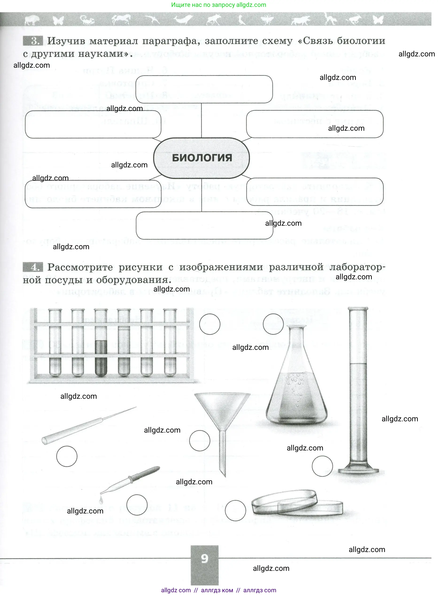 Биология, 5 класс рабочая тетрадь, авторы: Пасечник Владимир Васильевич, Суматохин Сергей Витальевич, Швецов Глеб Геннадьевич, Гапонюк Зоя Георгиевна, Косарькова Марина Викторовна, издательство Просвещение, Москва, 2023, оранжевого цвета, страница 9