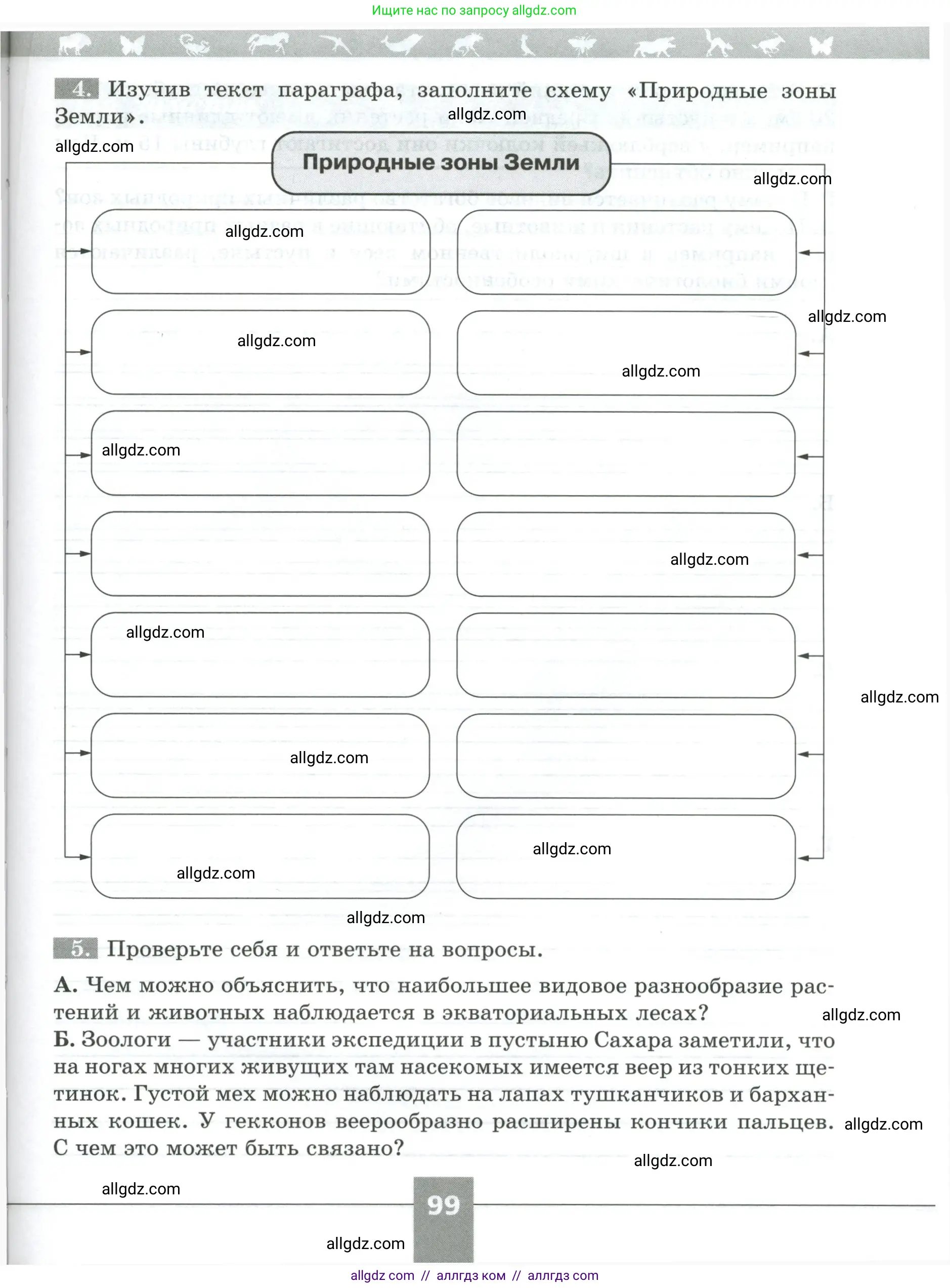 Биология, 5 класс рабочая тетрадь, авторы: Пасечник Владимир Васильевич, Суматохин Сергей Витальевич, Швецов Глеб Геннадьевич, Гапонюк Зоя Георгиевна, Косарькова Марина Викторовна, издательство Просвещение, Москва, 2023, оранжевого цвета, страница 99