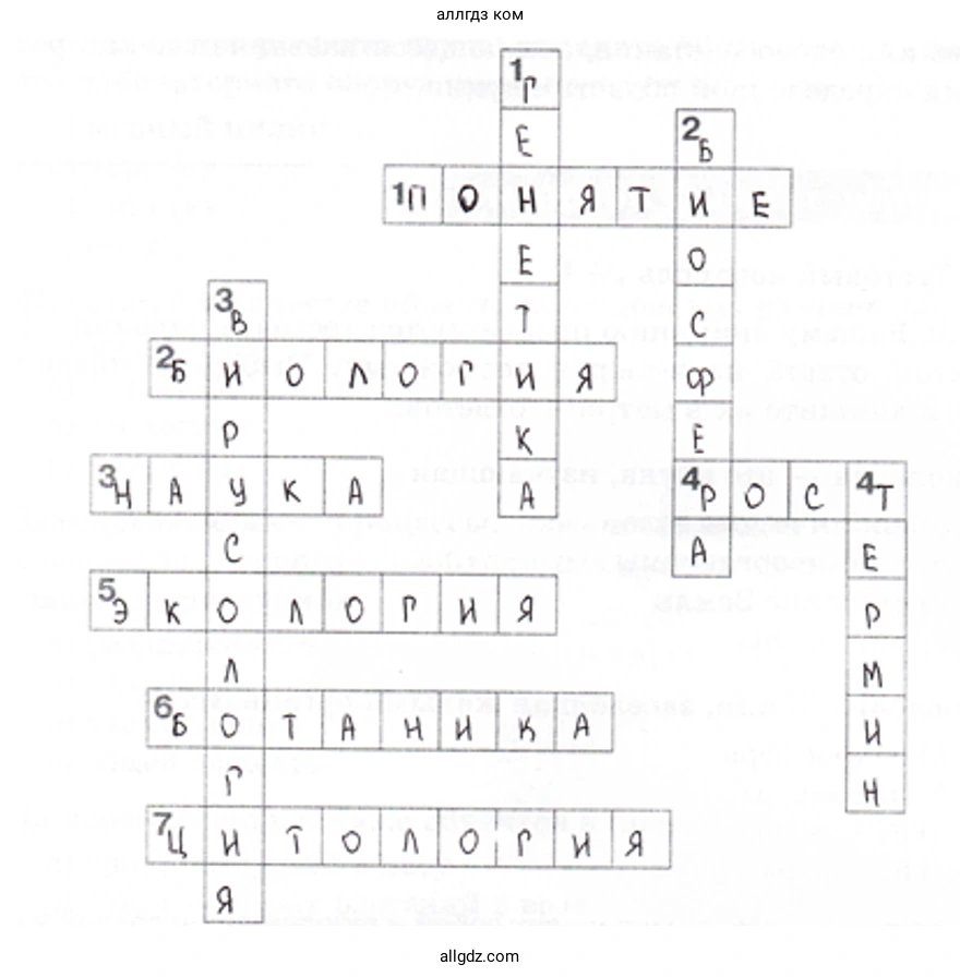 Решите кроссворд №1. «Введение в биологию»