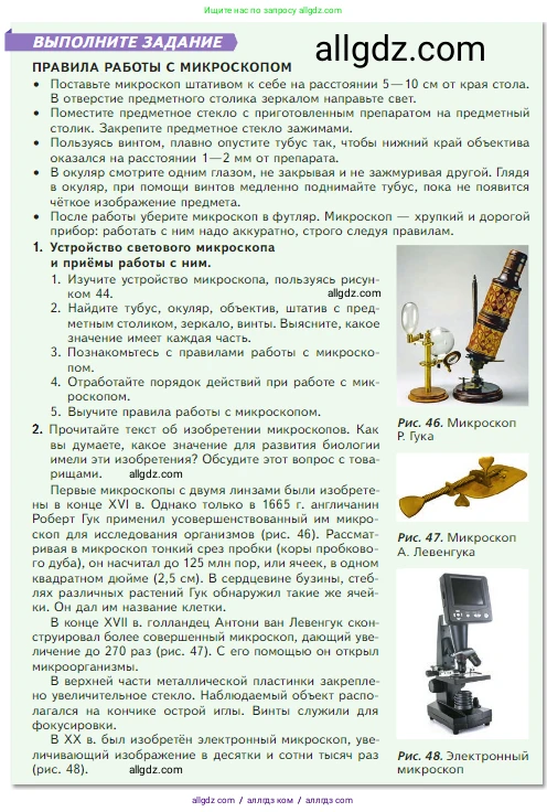 Биология, 5 класс Учебник, авторы: Пасечник Владимир Васильевич, Суматохин Сергей Витальевич, Гапонюк Зоя Георгиевна, Швецов Глеб Геннадьевич, издательство Просвещение, Москва, 2023, белого цвета, страница 62, Условие (продолжение 2)