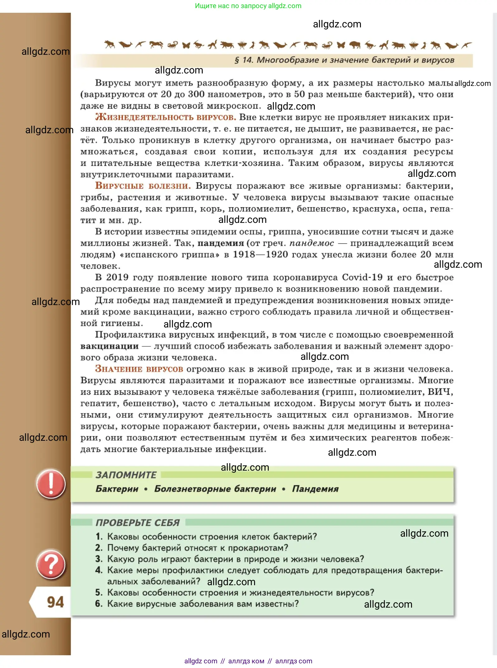 Биология, 5 класс Учебник, авторы: Пасечник Владимир Васильевич, Суматохин Сергей Витальевич, Гапонюк Зоя Георгиевна, Швецов Глеб Геннадьевич, издательство Просвещение, Москва, 2023, белого цвета, страница 94
