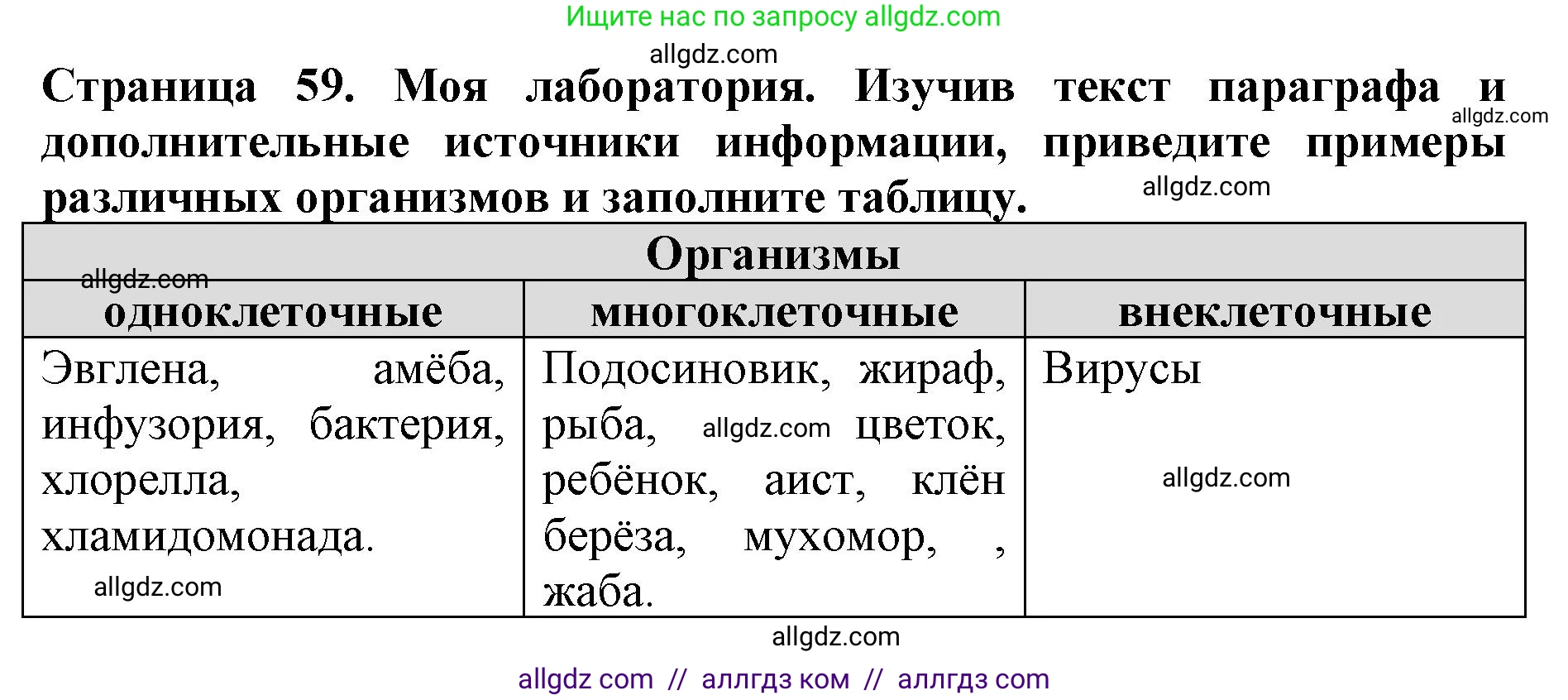 Биология, 5 класс Учебник, авторы: Пасечник Владимир Васильевич, Суматохин Сергей Витальевич, Гапонюк Зоя Георгиевна, Швецов Глеб Геннадьевич, издательство Просвещение, Москва, 2023, белого цвета, страница 59, Решение