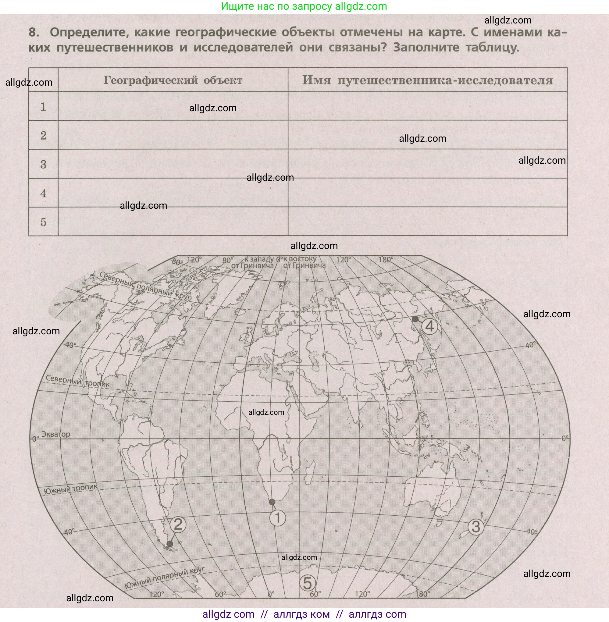 География, 5-6 класс Проверочные работы, авторы: Бондарева Мария Владимировна, Шидловский Игорь Михайлович, издательство Просвещение, Москва, 2023, жёлтого цвета, страница 5, номер 8, Условие