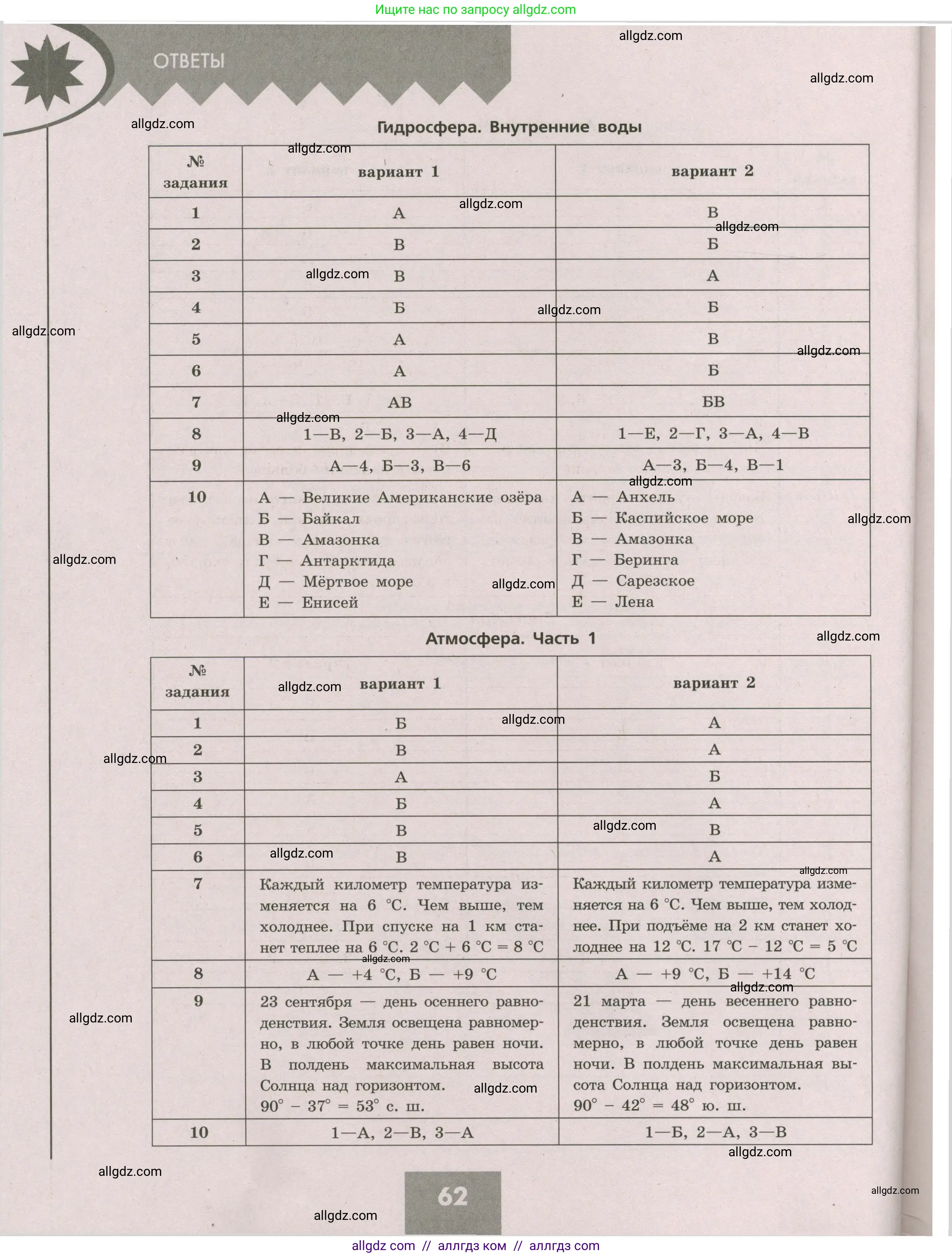География, 5-6 класс Проверочные работы, авторы: Бондарева Мария Владимировна, Шидловский Игорь Михайлович, издательство Просвещение, Москва, 2023, жёлтого цвета, страница 62