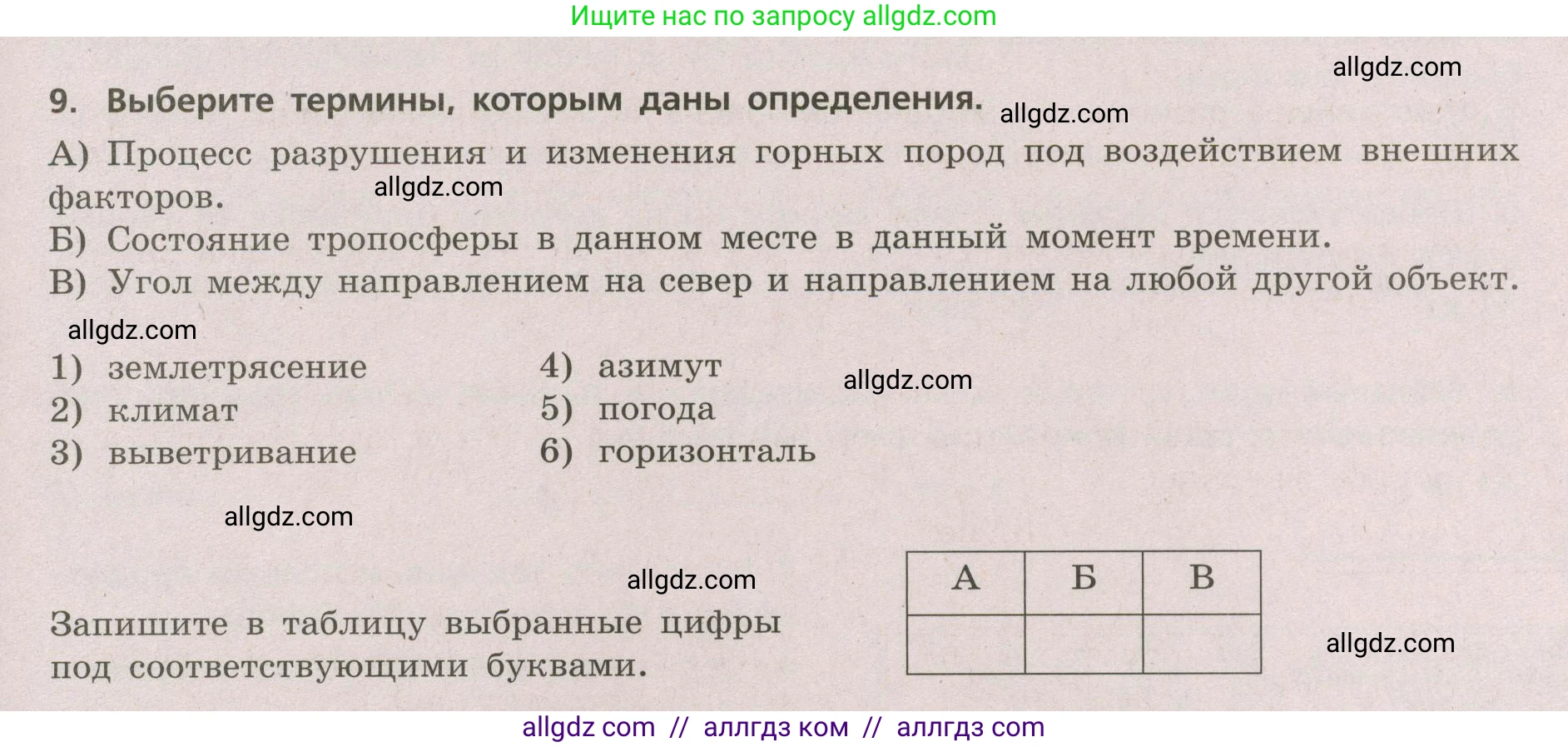 География, 5-6 класс Проверочные работы, авторы: Бондарева Мария Владимировна, Шидловский Игорь Михайлович, издательство Просвещение, Москва, 2023, жёлтого цвета, страница 55, номер 9, Условие