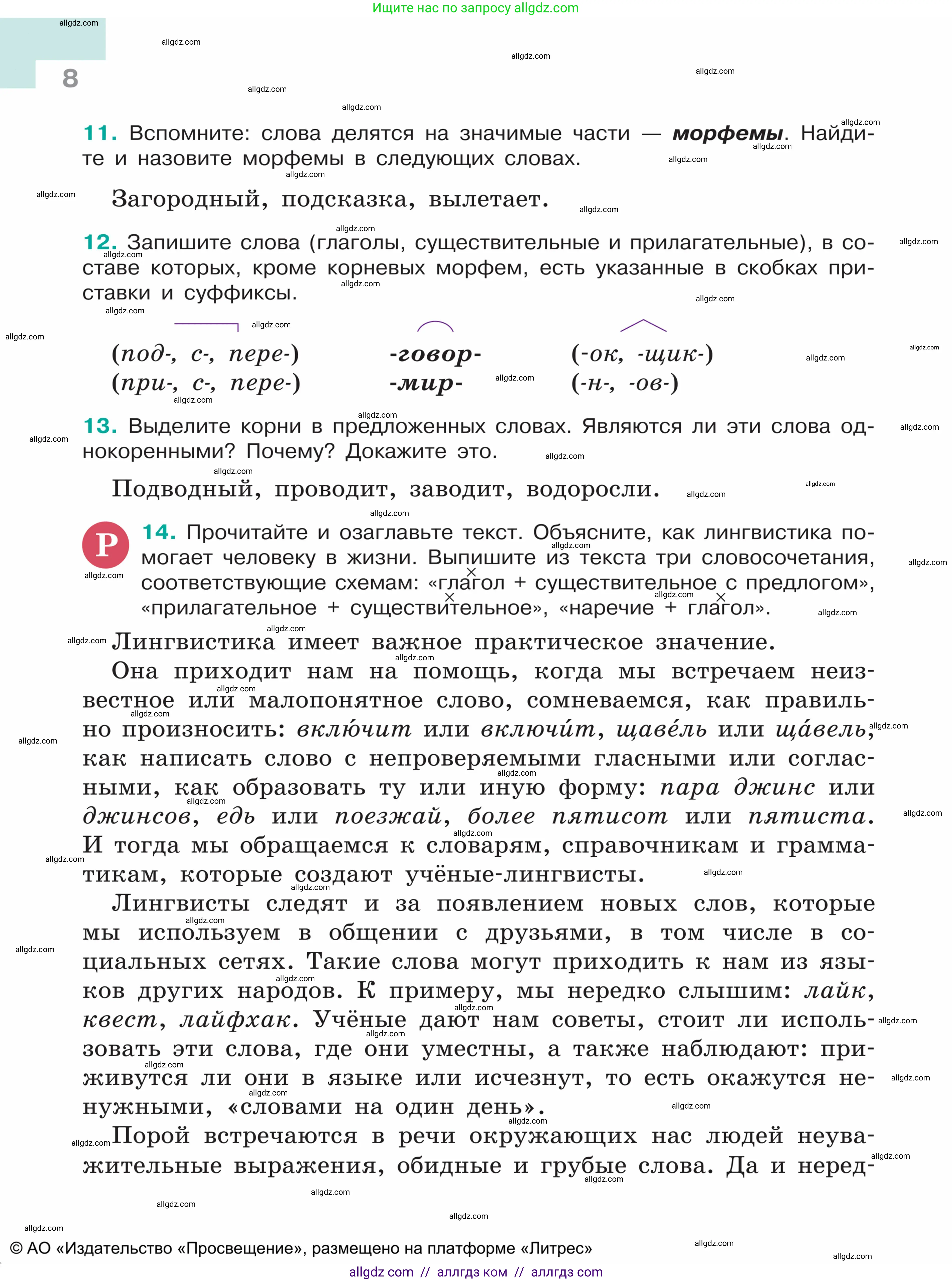 Русский язык, 5 класс Учебник, авторы: Ладыженская Таиса Алексеевна, Баранов Михаил Трофимович, Тростенцова Лидия Александровна, Ладыженская Наталия Вениаминовна, Дейкина Алевтина Дмитриевна, Григорян Лариса Трофимовна, Кулибаба Иван Иванович, Антонова Любовь Геннадиевна, издательство Просвещение, Москва, 2023, салатового цвета, Часть 1, страница 8