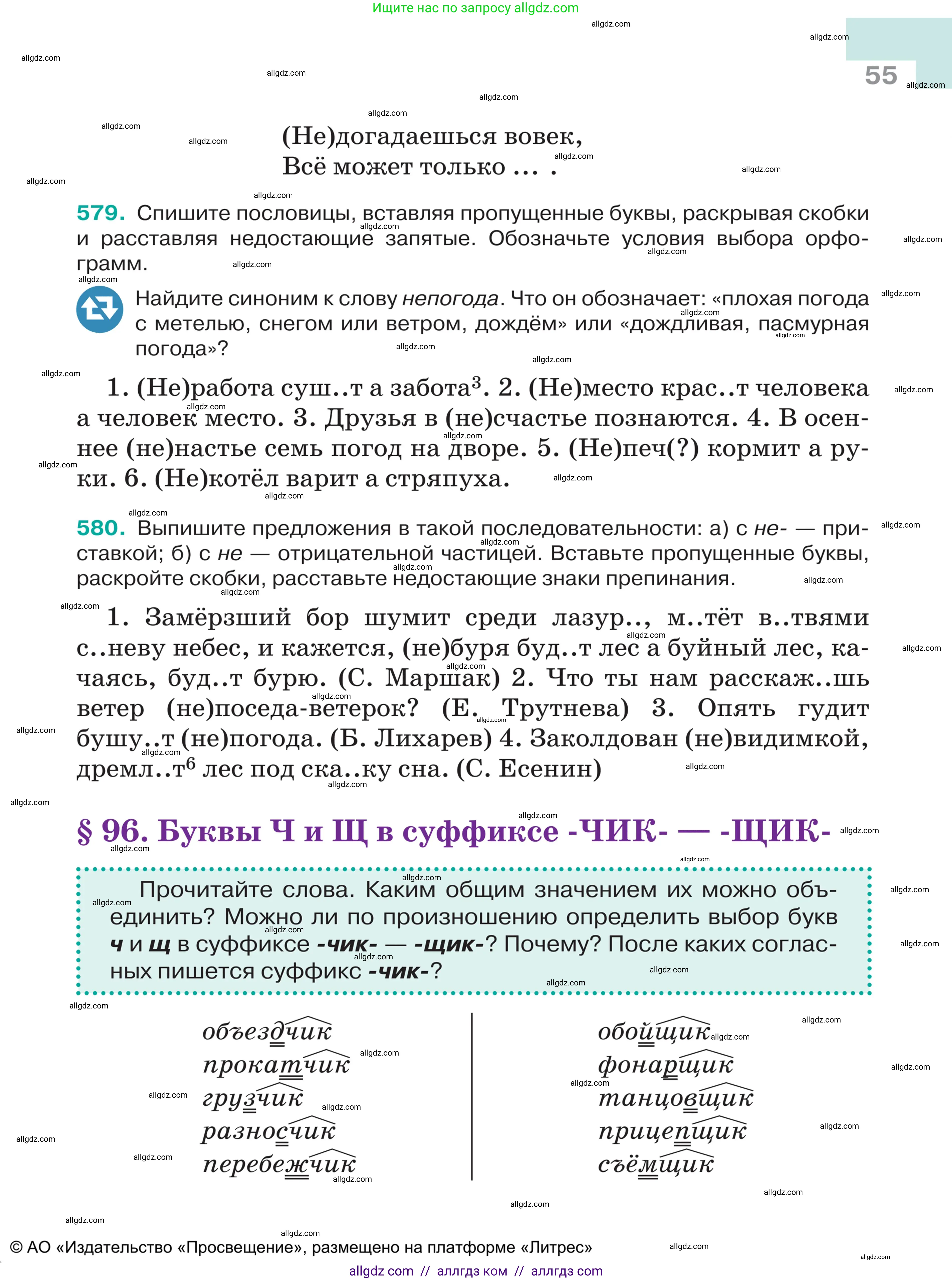 Русский язык, 5 класс Учебник, авторы: Ладыженская Таиса Алексеевна, Баранов Михаил Трофимович, Тростенцова Лидия Александровна, Ладыженская Наталия Вениаминовна, Дейкина Алевтина Дмитриевна, Григорян Лариса Трофимовна, Кулибаба Иван Иванович, Антонова Любовь Геннадиевна, издательство Просвещение, Москва, 2023, салатового цвета, Часть 2, страница 55