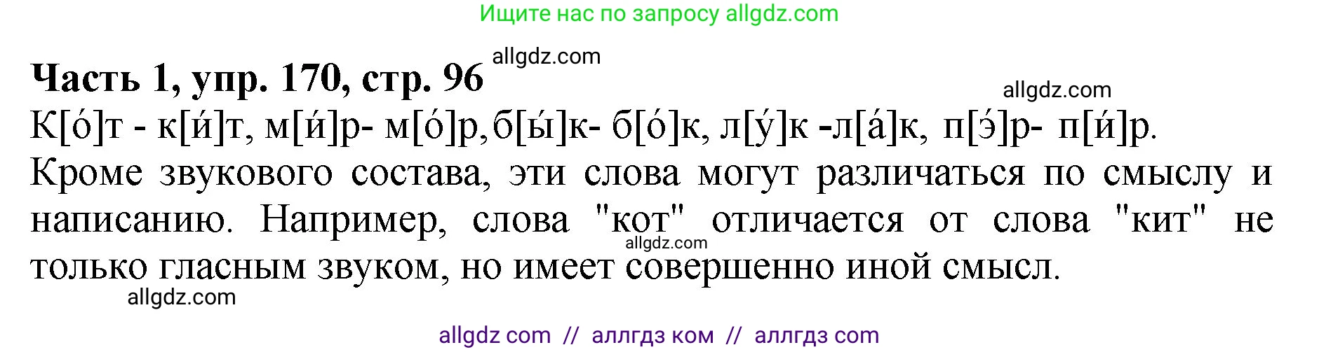 Русский язык, 5 класс Учебник, авторы: Ладыженская Таиса Алексеевна, Баранов Михаил Трофимович, Тростенцова Лидия Александровна, Ладыженская Наталия Вениаминовна, Дейкина Алевтина Дмитриевна, Григорян Лариса Трофимовна, Кулибаба Иван Иванович, Антонова Любовь Геннадиевна, издательство Просвещение, Москва, 2023, салатового цвета, Часть 1, страница 96, номер 170, Решение 1