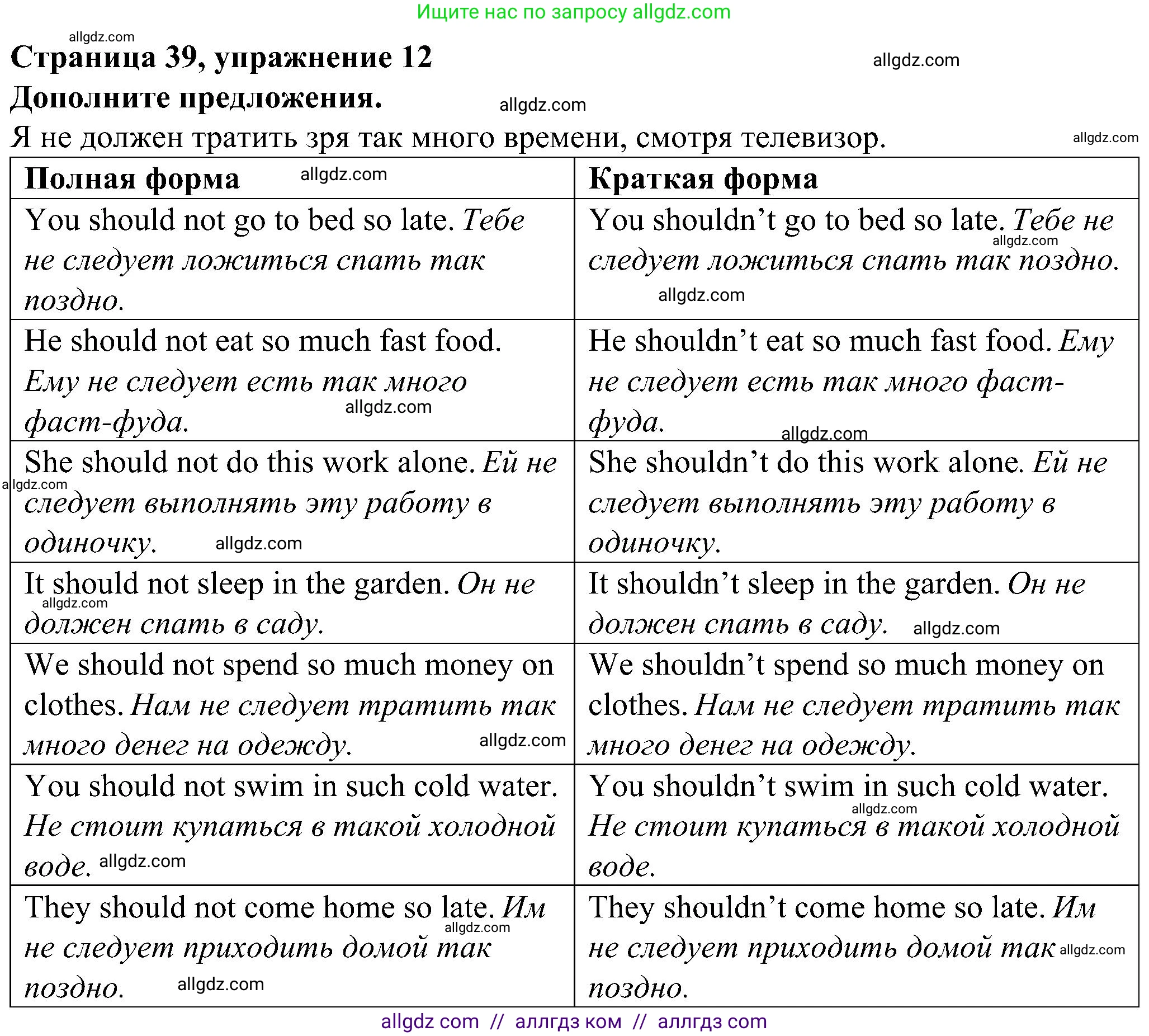 Английский язык (english), 6 класс Грамматический тренажёр, автор: Тимофеева Светлана Леонидовна, издательство Просвещение, Москва, 2023, зелёного цвета, страница 39, номер 12, Решение 1 (2023-2027)