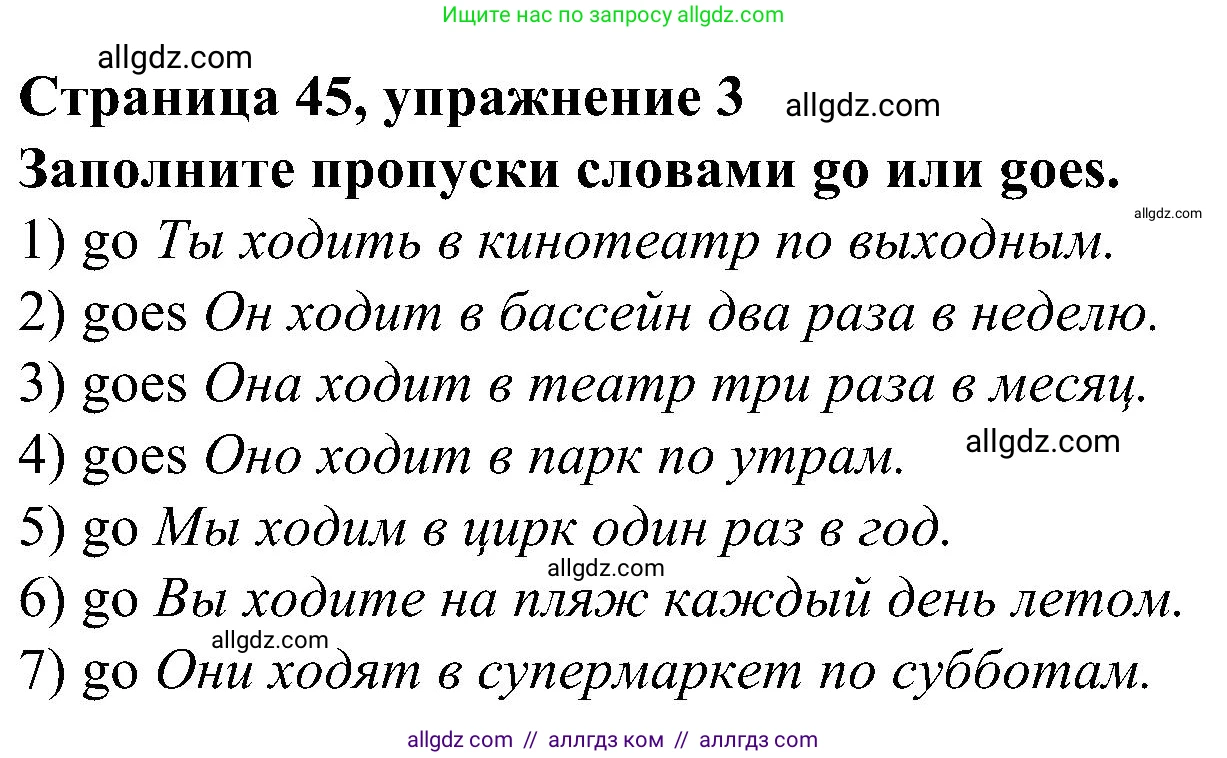 Английский язык (english), 6 класс Грамматический тренажёр, автор: Тимофеева Светлана Леонидовна, издательство Просвещение, Москва, 2023, зелёного цвета, страница 45, номер 3, Решение 1 (2023-2027)
