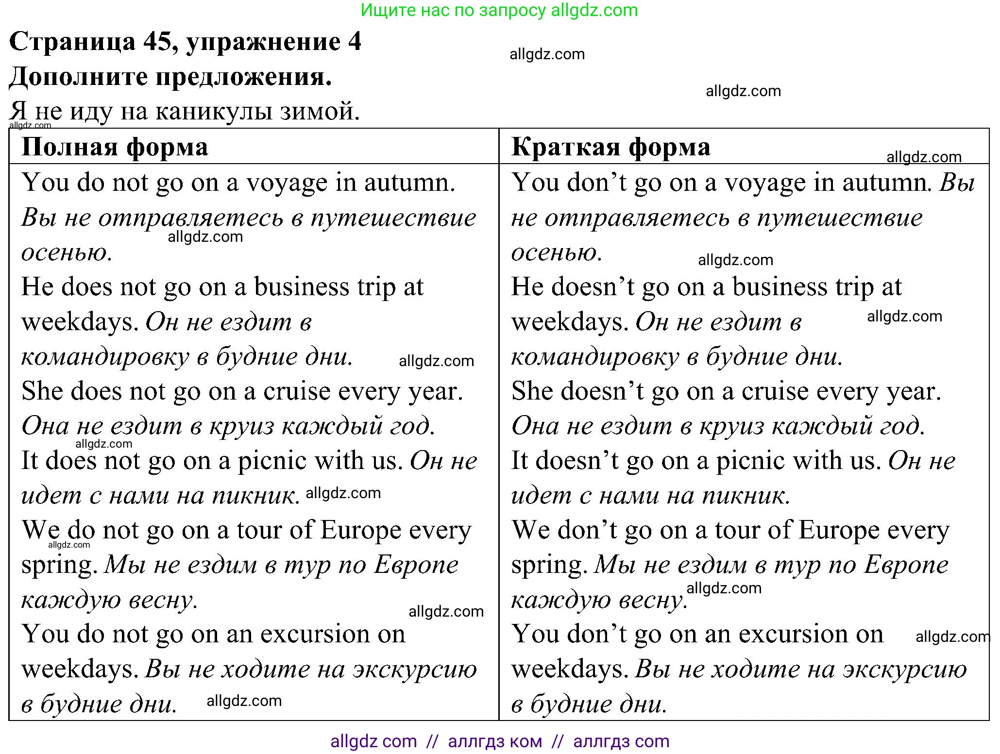 Английский язык (english), 6 класс Грамматический тренажёр, автор: Тимофеева Светлана Леонидовна, издательство Просвещение, Москва, 2023, зелёного цвета, страница 45, номер 4, Решение 1 (2023-2027)
