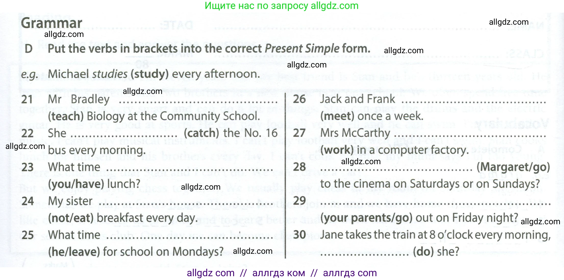 Английский язык (english), 6 класс контрольные задания (test booklet), авторы: Ваулина Юлия Евгеньевна (Vaulina Julia), Дули Дженни (Dooley Jenny), Подоляко Ольга Евгеньевна (Podolyako Olga), Эванс Вирджиния (Evans Virginia), издательство Просвещение, Москва, 2023, зелёного цвета, страница 30, номер D (21-30), Условие 2023-2027