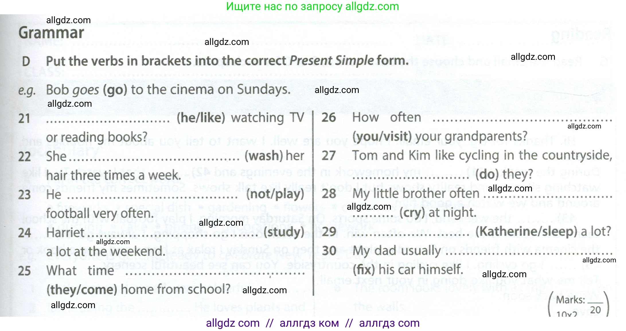 Английский язык (english), 6 класс контрольные задания (test booklet), авторы: Ваулина Юлия Евгеньевна (Vaulina Julia), Дули Дженни (Dooley Jenny), Подоляко Ольга Евгеньевна (Podolyako Olga), Эванс Вирджиния (Evans Virginia), издательство Просвещение, Москва, 2023, зелёного цвета, страница 33, номер D (21-30), Условие 2023-2027