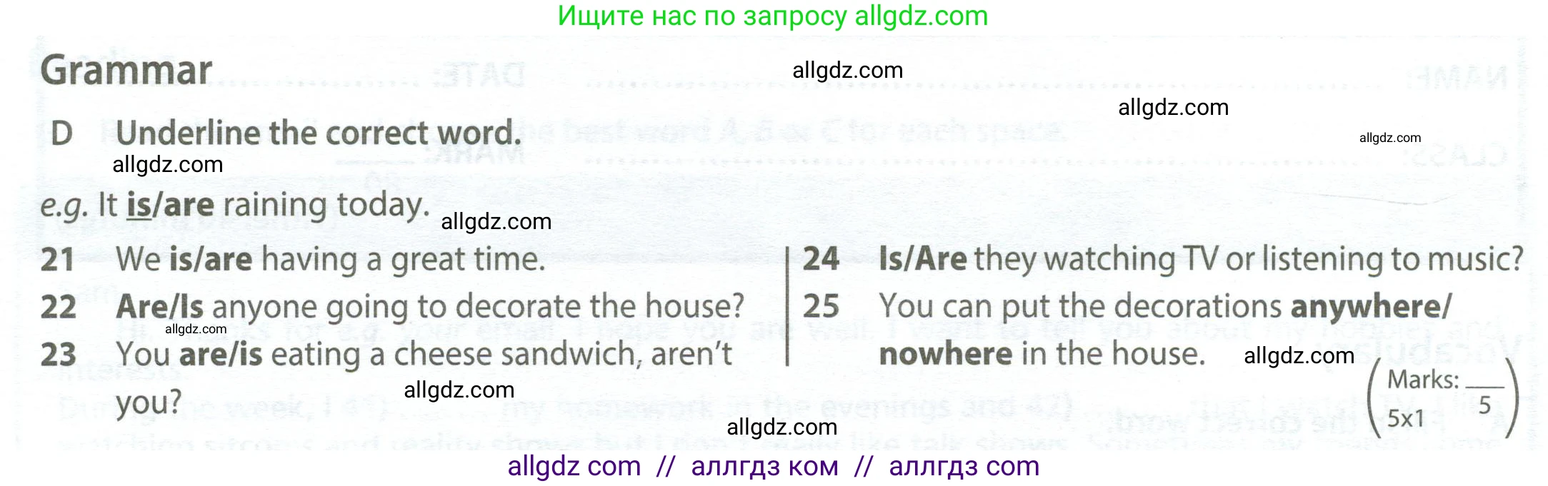 Английский язык (english), 6 класс контрольные задания (test booklet), авторы: Ваулина Юлия Евгеньевна (Vaulina Julia), Дули Дженни (Dooley Jenny), Подоляко Ольга Евгеньевна (Podolyako Olga), Эванс Вирджиния (Evans Virginia), издательство Просвещение, Москва, 2023, зелёного цвета, страница 36, номер D (21-25), Условие 2023-2027