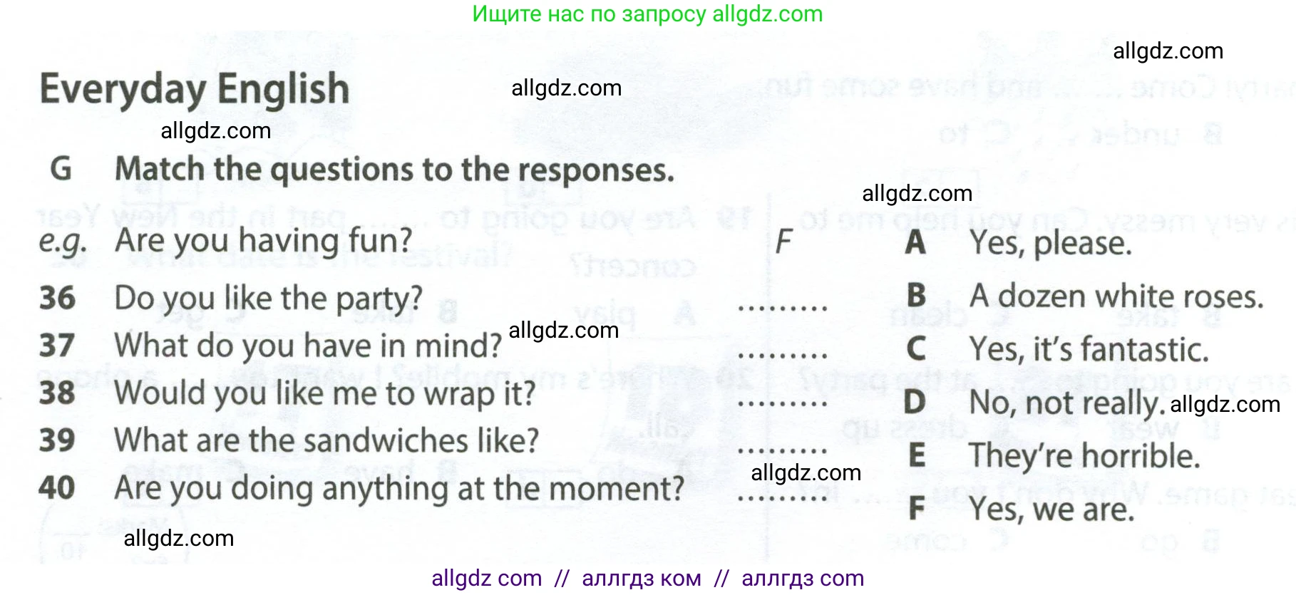 Английский язык (english), 6 класс контрольные задания (test booklet), авторы: Ваулина Юлия Евгеньевна (Vaulina Julia), Дули Дженни (Dooley Jenny), Подоляко Ольга Евгеньевна (Podolyako Olga), Эванс Вирджиния (Evans Virginia), издательство Просвещение, Москва, 2023, зелёного цвета, страница 40, номер G (36-40), Условие 2023-2027