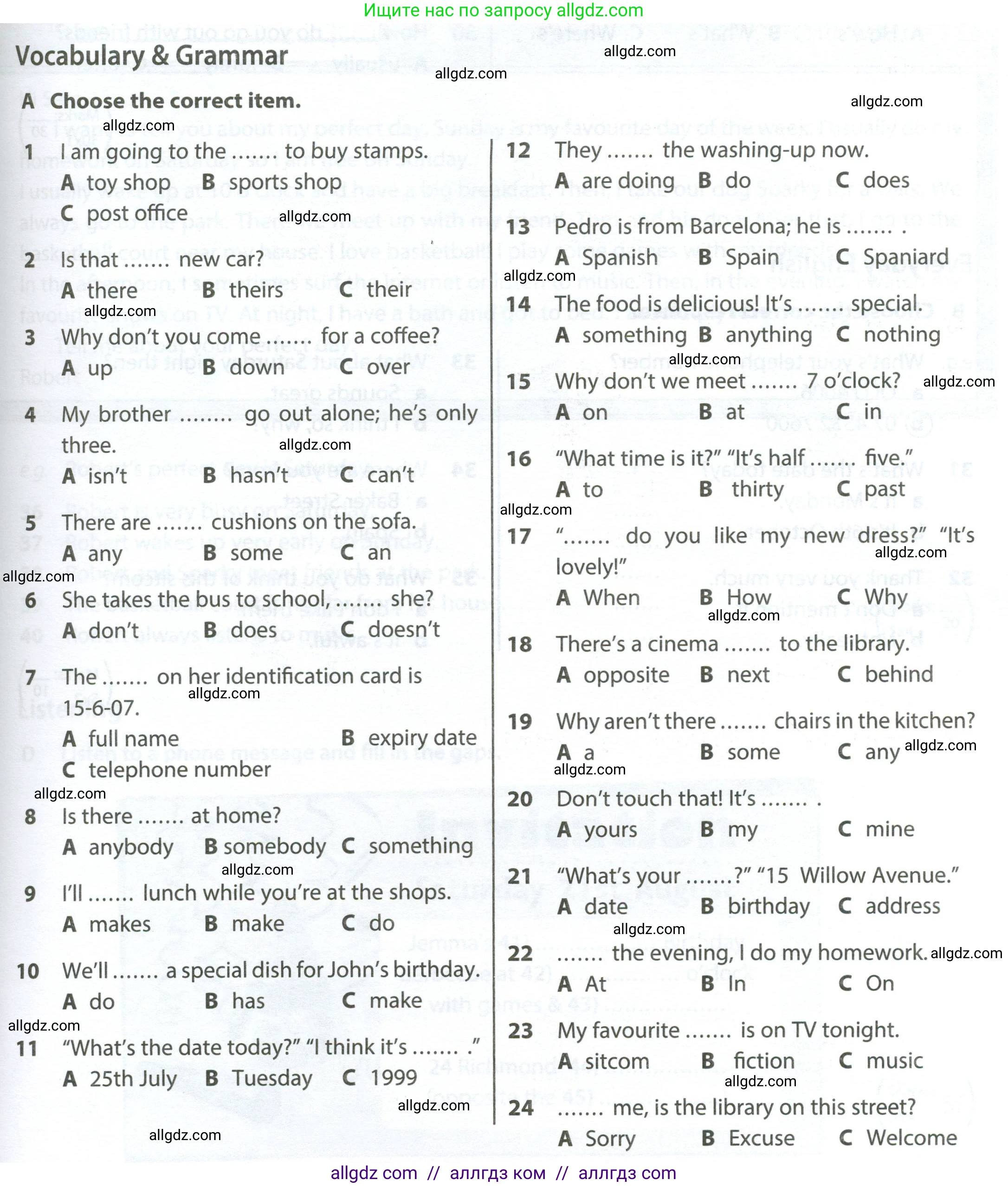 Английский язык (english), 6 класс контрольные задания (test booklet), авторы: Ваулина Юлия Евгеньевна (Vaulina Julia), Дули Дженни (Dooley Jenny), Подоляко Ольга Евгеньевна (Podolyako Olga), Эванс Вирджиния (Evans Virginia), издательство Просвещение, Москва, 2023, зелёного цвета, страница 43, номер A (1-30), Условие 2023-2027