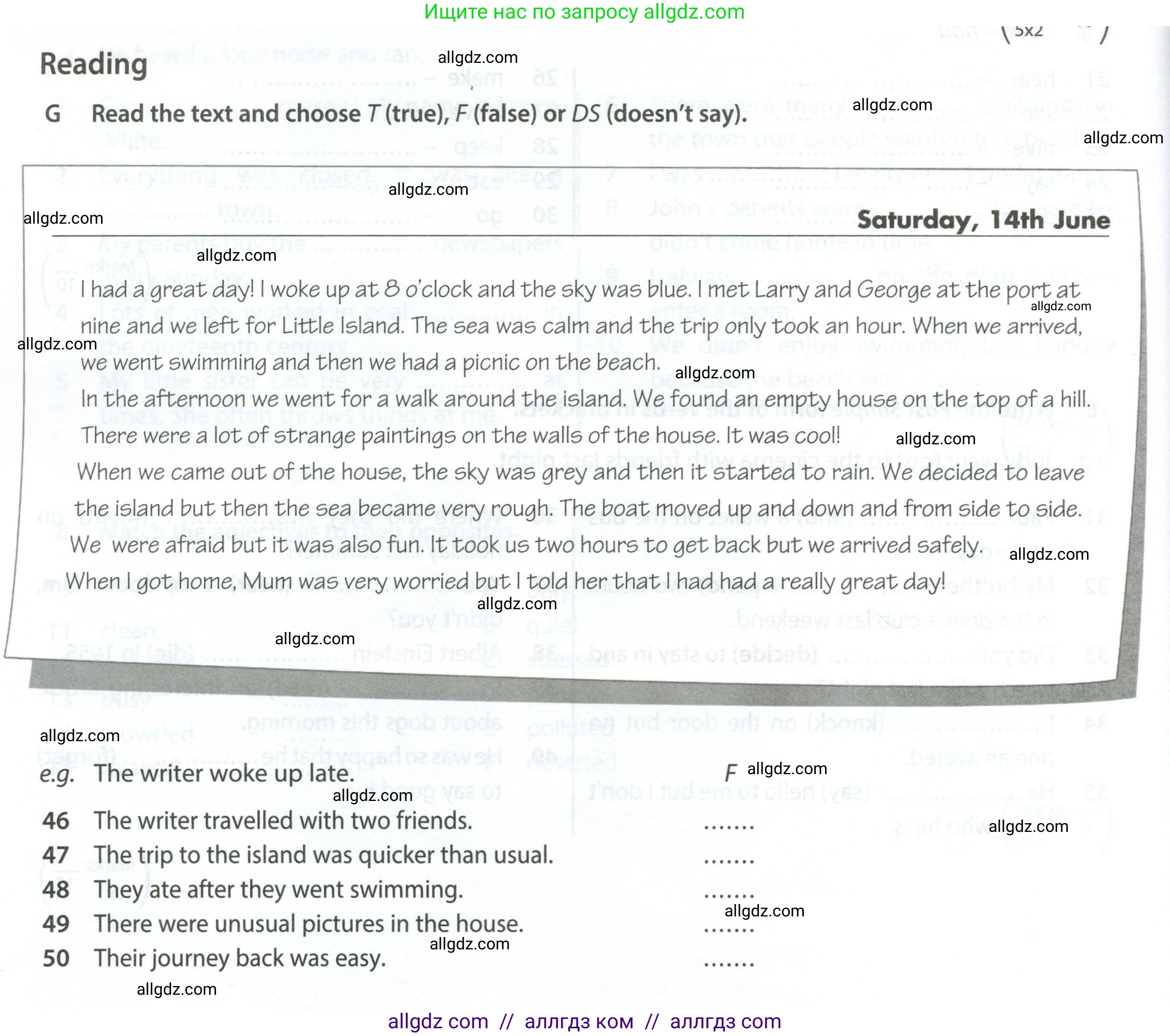 Английский язык (english), 6 класс контрольные задания (test booklet), авторы: Ваулина Юлия Евгеньевна (Vaulina Julia), Дули Дженни (Dooley Jenny), Подоляко Ольга Евгеньевна (Podolyako Olga), Эванс Вирджиния (Evans Virginia), издательство Просвещение, Москва, 2023, зелёного цвета, страница 56, номер G (46-50), Условие 2023-2027