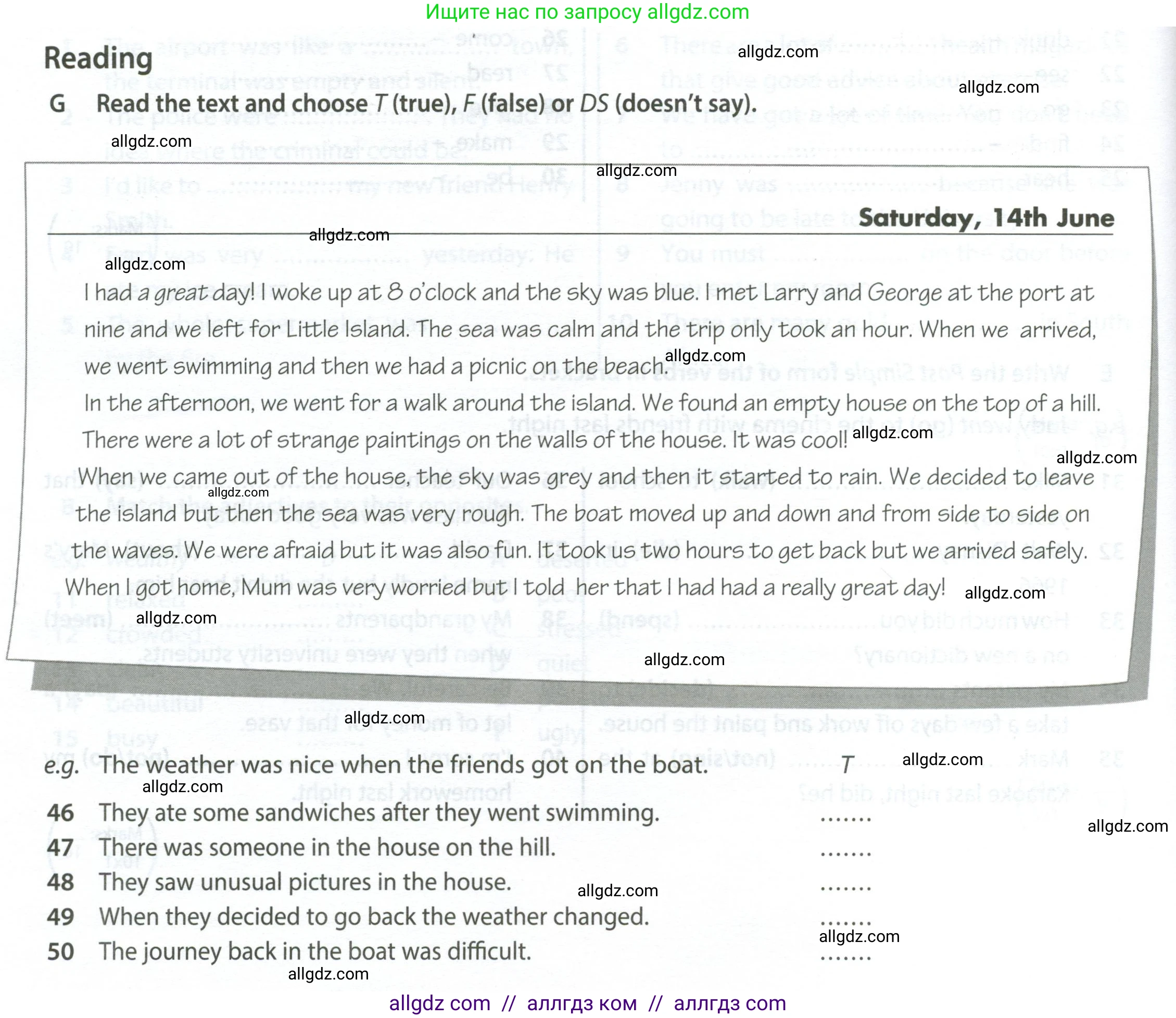 Английский язык (english), 6 класс контрольные задания (test booklet), авторы: Ваулина Юлия Евгеньевна (Vaulina Julia), Дули Дженни (Dooley Jenny), Подоляко Ольга Евгеньевна (Podolyako Olga), Эванс Вирджиния (Evans Virginia), издательство Просвещение, Москва, 2023, зелёного цвета, страница 60, номер G (46-50), Условие 2023-2027