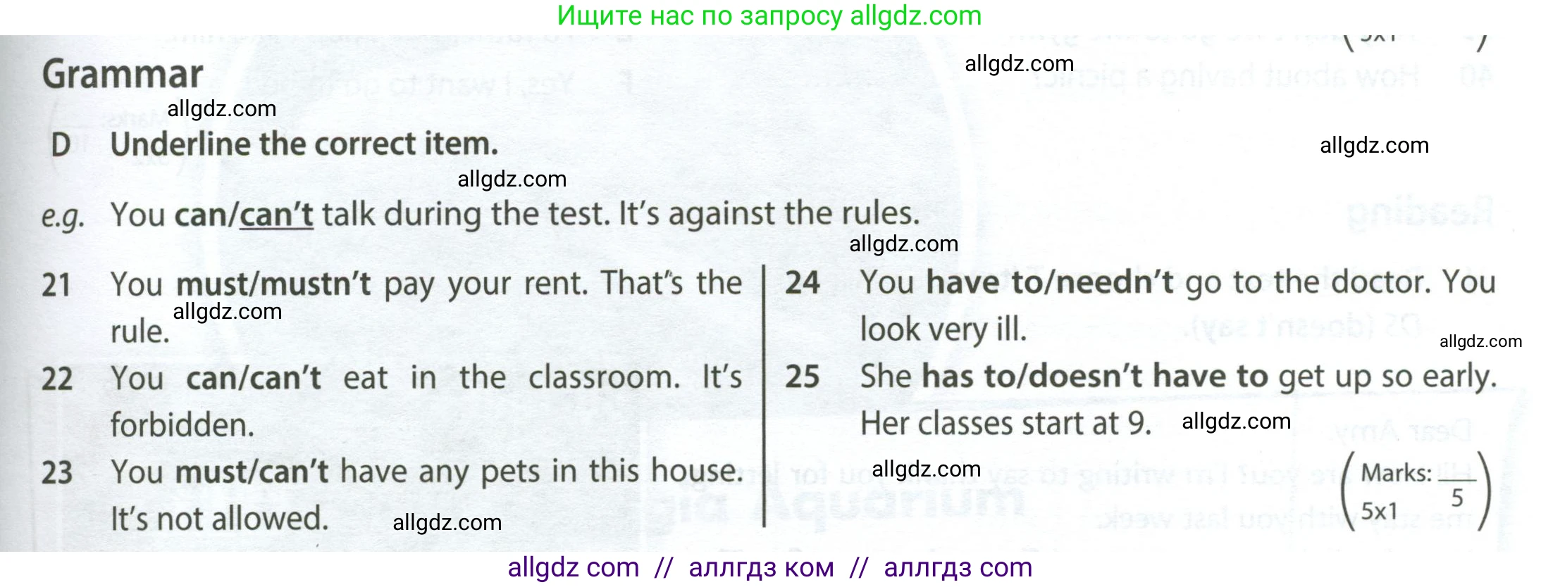 Английский язык (english), 6 класс контрольные задания (test booklet), авторы: Ваулина Юлия Евгеньевна (Vaulina Julia), Дули Дженни (Dooley Jenny), Подоляко Ольга Евгеньевна (Podolyako Olga), Эванс Вирджиния (Evans Virginia), издательство Просвещение, Москва, 2023, зелёного цвета, страница 63, номер D (21-25), Условие 2023-2027