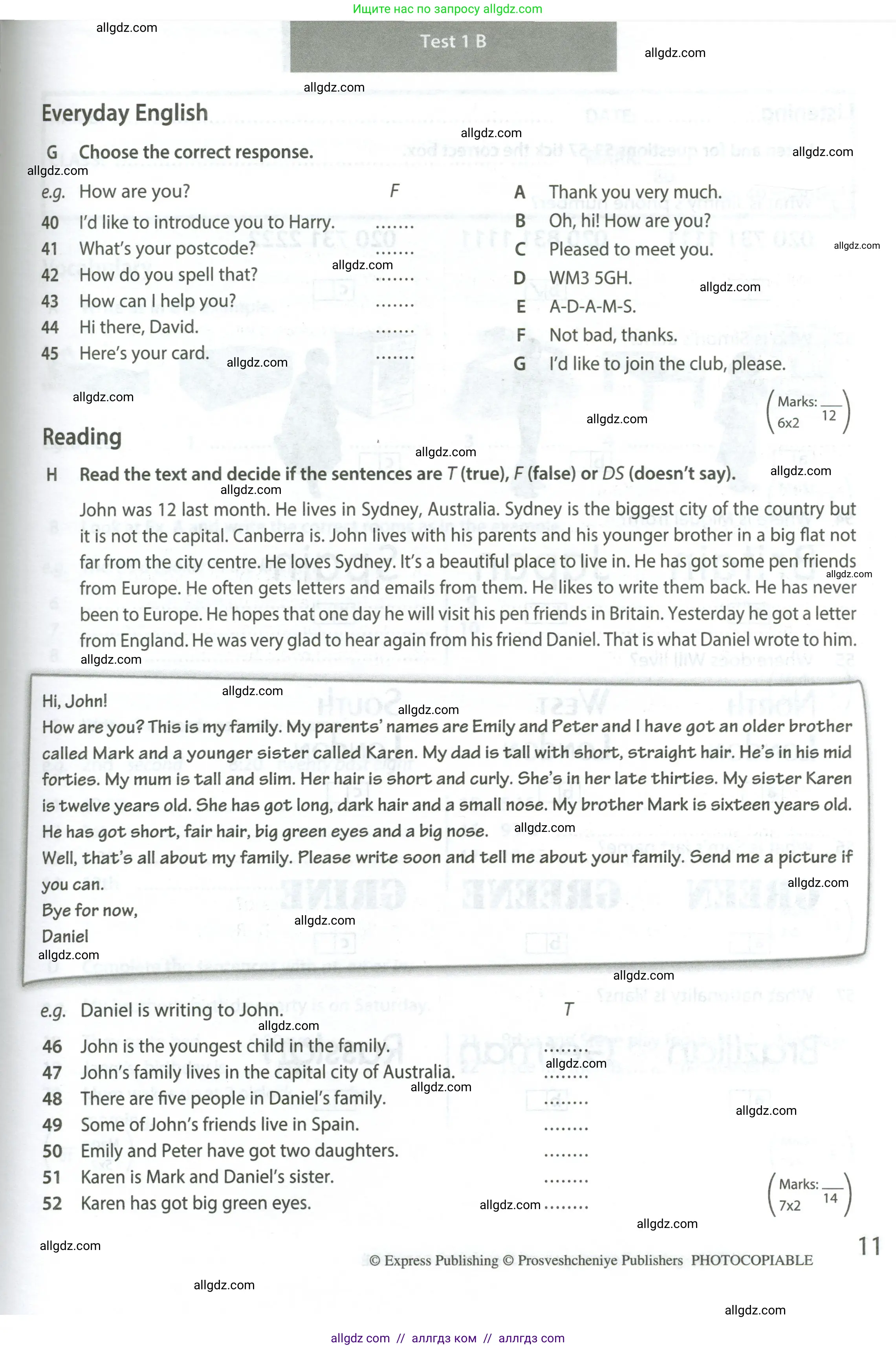 Английский язык (english), 6 класс контрольные задания (test booklet), авторы: Ваулина Юлия Евгеньевна (Vaulina Julia), Дули Дженни (Dooley Jenny), Подоляко Ольга Евгеньевна (Podolyako Olga), Эванс Вирджиния (Evans Virginia), издательство Просвещение, Москва, 2023, зелёного цвета, страница 11