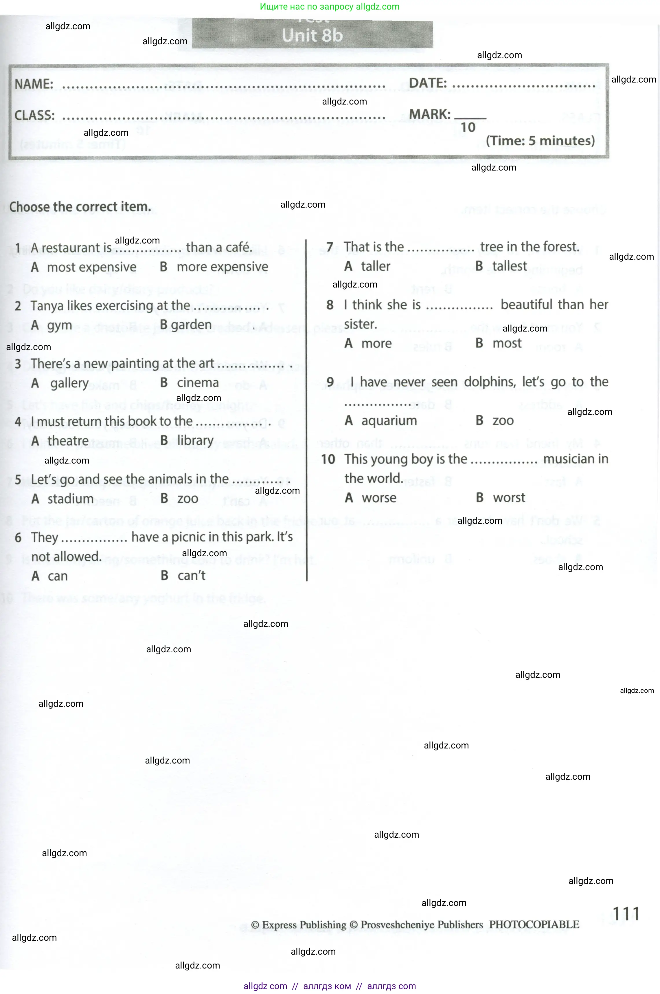 Английский язык (english), 6 класс контрольные задания (test booklet), авторы: Ваулина Юлия Евгеньевна (Vaulina Julia), Дули Дженни (Dooley Jenny), Подоляко Ольга Евгеньевна (Podolyako Olga), Эванс Вирджиния (Evans Virginia), издательство Просвещение, Москва, 2023, зелёного цвета, страница 111