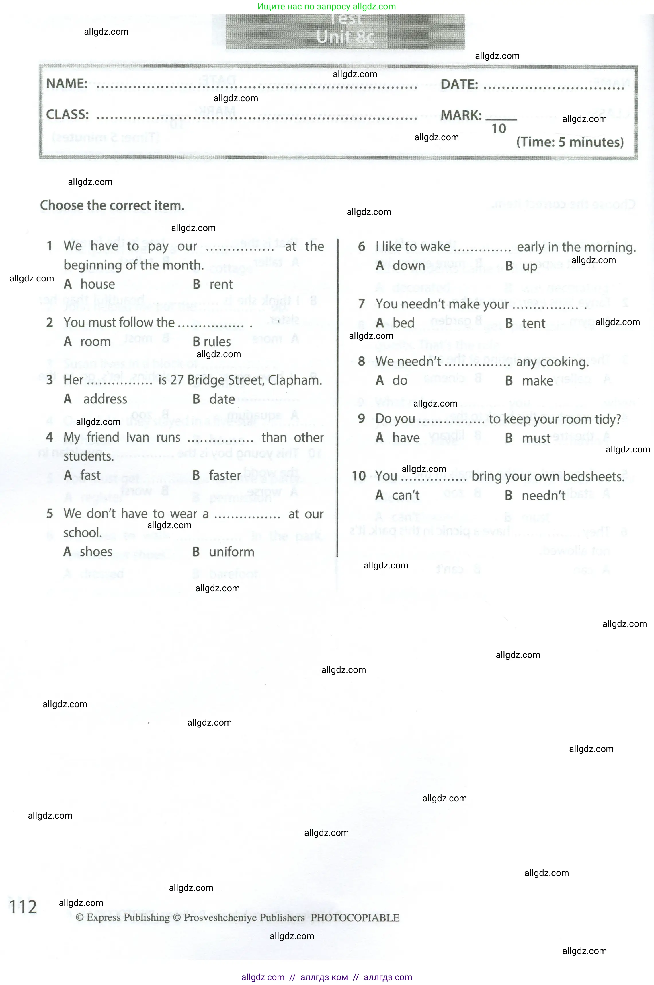 Английский язык (english), 6 класс контрольные задания (test booklet), авторы: Ваулина Юлия Евгеньевна (Vaulina Julia), Дули Дженни (Dooley Jenny), Подоляко Ольга Евгеньевна (Podolyako Olga), Эванс Вирджиния (Evans Virginia), издательство Просвещение, Москва, 2023, зелёного цвета, страница 112