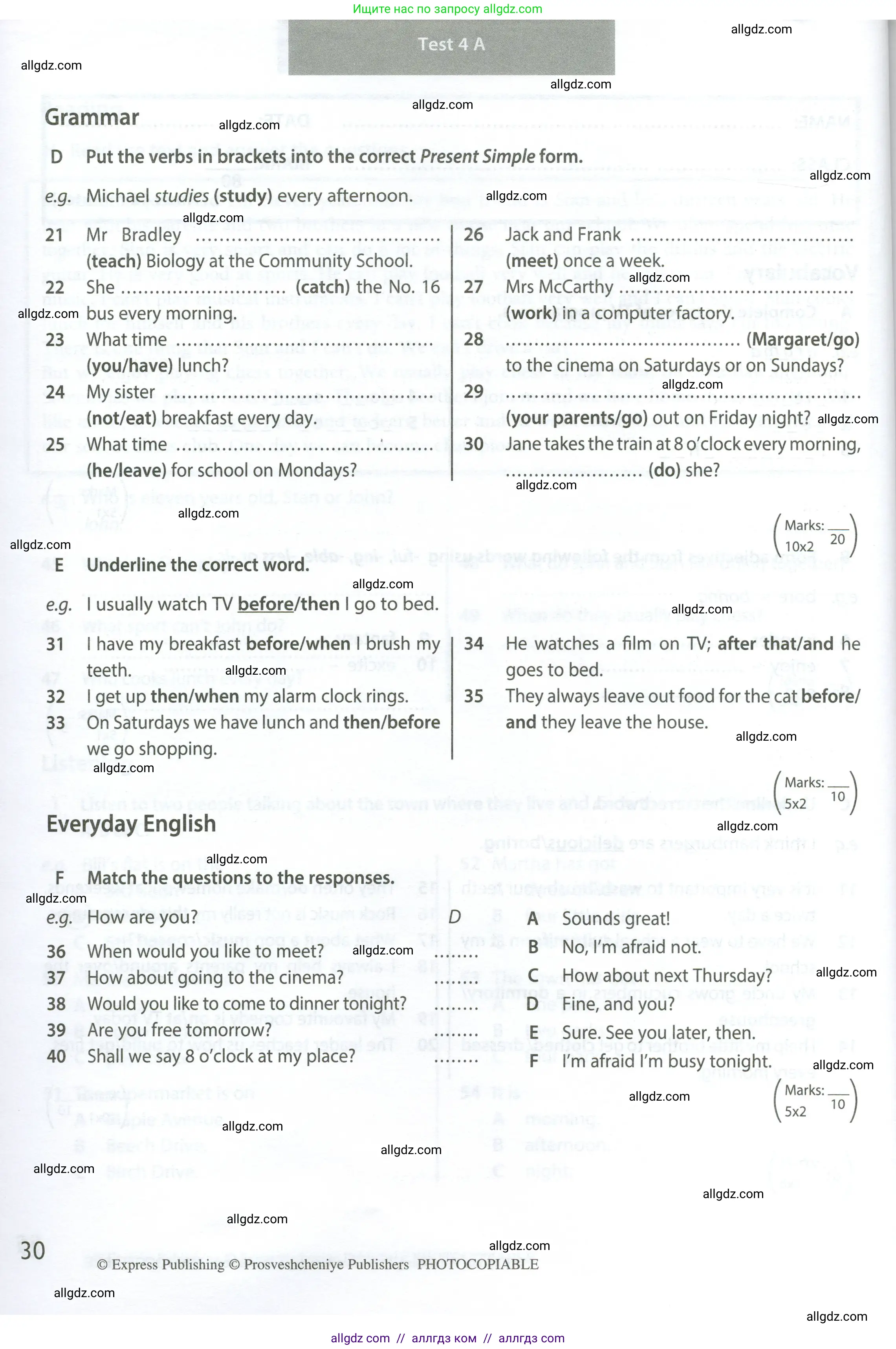 Английский язык (english), 6 класс контрольные задания (test booklet), авторы: Ваулина Юлия Евгеньевна (Vaulina Julia), Дули Дженни (Dooley Jenny), Подоляко Ольга Евгеньевна (Podolyako Olga), Эванс Вирджиния (Evans Virginia), издательство Просвещение, Москва, 2023, зелёного цвета, страница 30
