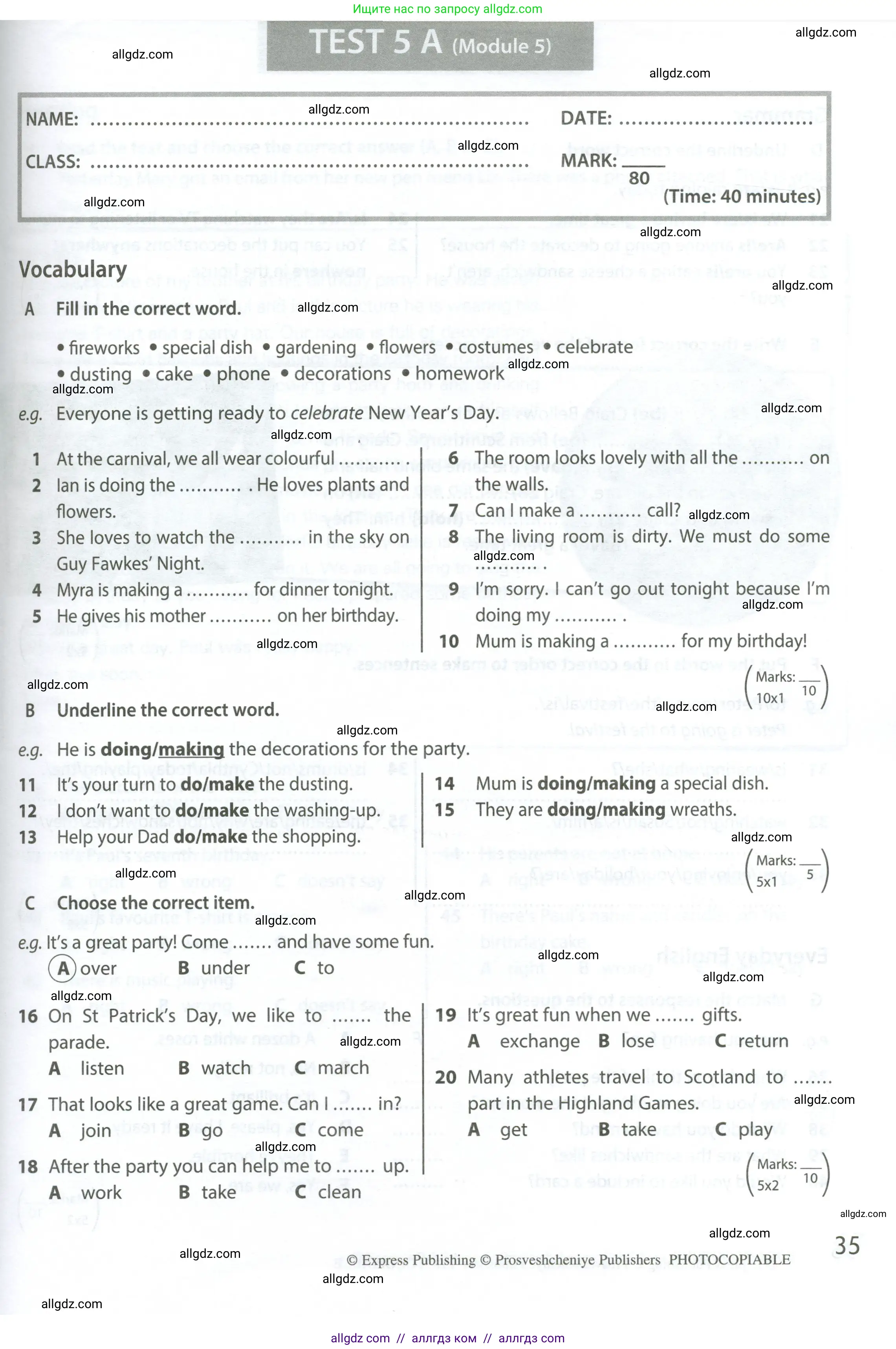 Английский язык (english), 6 класс контрольные задания (test booklet), авторы: Ваулина Юлия Евгеньевна (Vaulina Julia), Дули Дженни (Dooley Jenny), Подоляко Ольга Евгеньевна (Podolyako Olga), Эванс Вирджиния (Evans Virginia), издательство Просвещение, Москва, 2023, зелёного цвета, страница 35