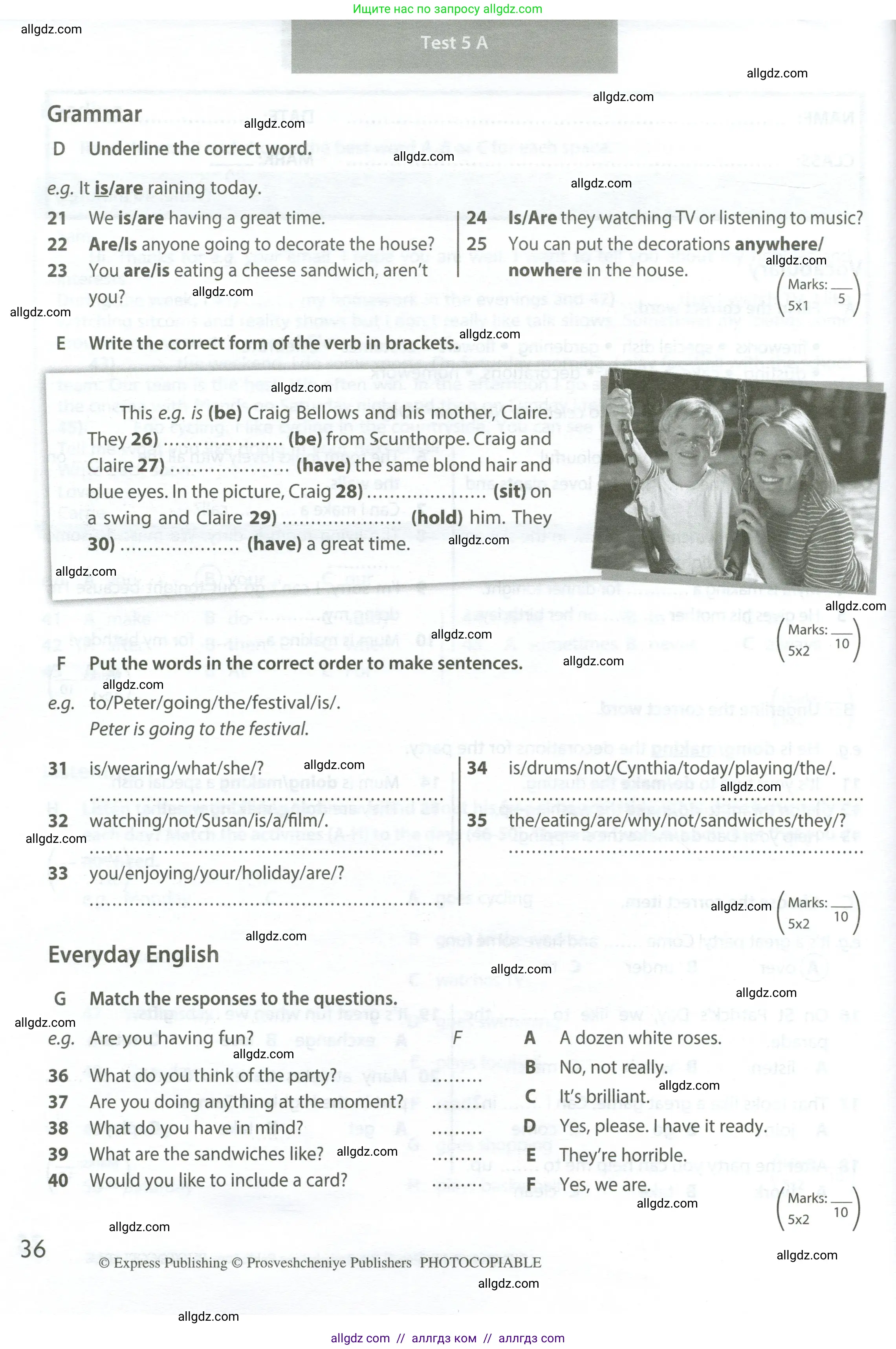 Английский язык (english), 6 класс контрольные задания (test booklet), авторы: Ваулина Юлия Евгеньевна (Vaulina Julia), Дули Дженни (Dooley Jenny), Подоляко Ольга Евгеньевна (Podolyako Olga), Эванс Вирджиния (Evans Virginia), издательство Просвещение, Москва, 2023, зелёного цвета, страница 36