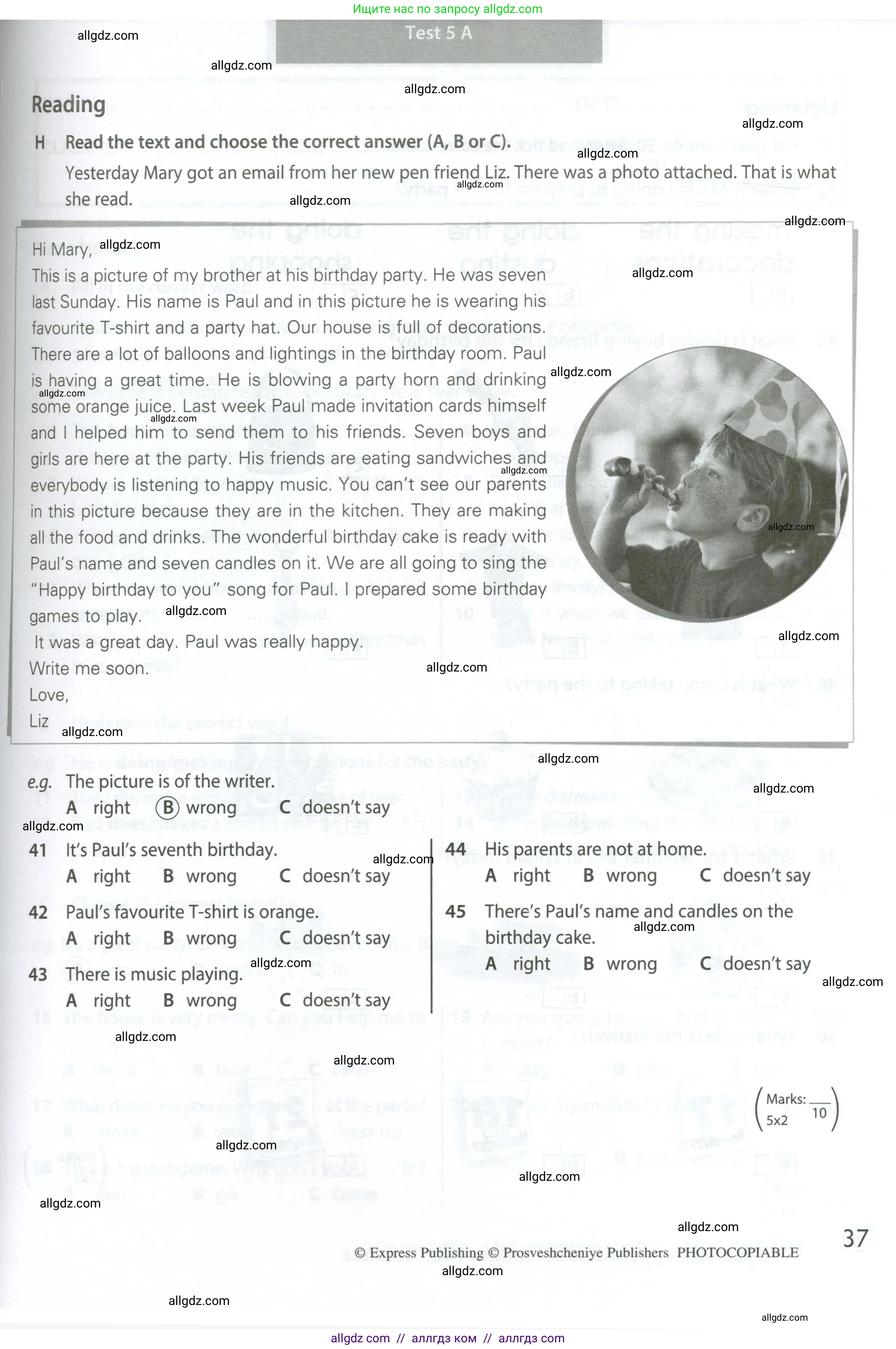 Английский язык (english), 6 класс контрольные задания (test booklet), авторы: Ваулина Юлия Евгеньевна (Vaulina Julia), Дули Дженни (Dooley Jenny), Подоляко Ольга Евгеньевна (Podolyako Olga), Эванс Вирджиния (Evans Virginia), издательство Просвещение, Москва, 2023, зелёного цвета, страница 37