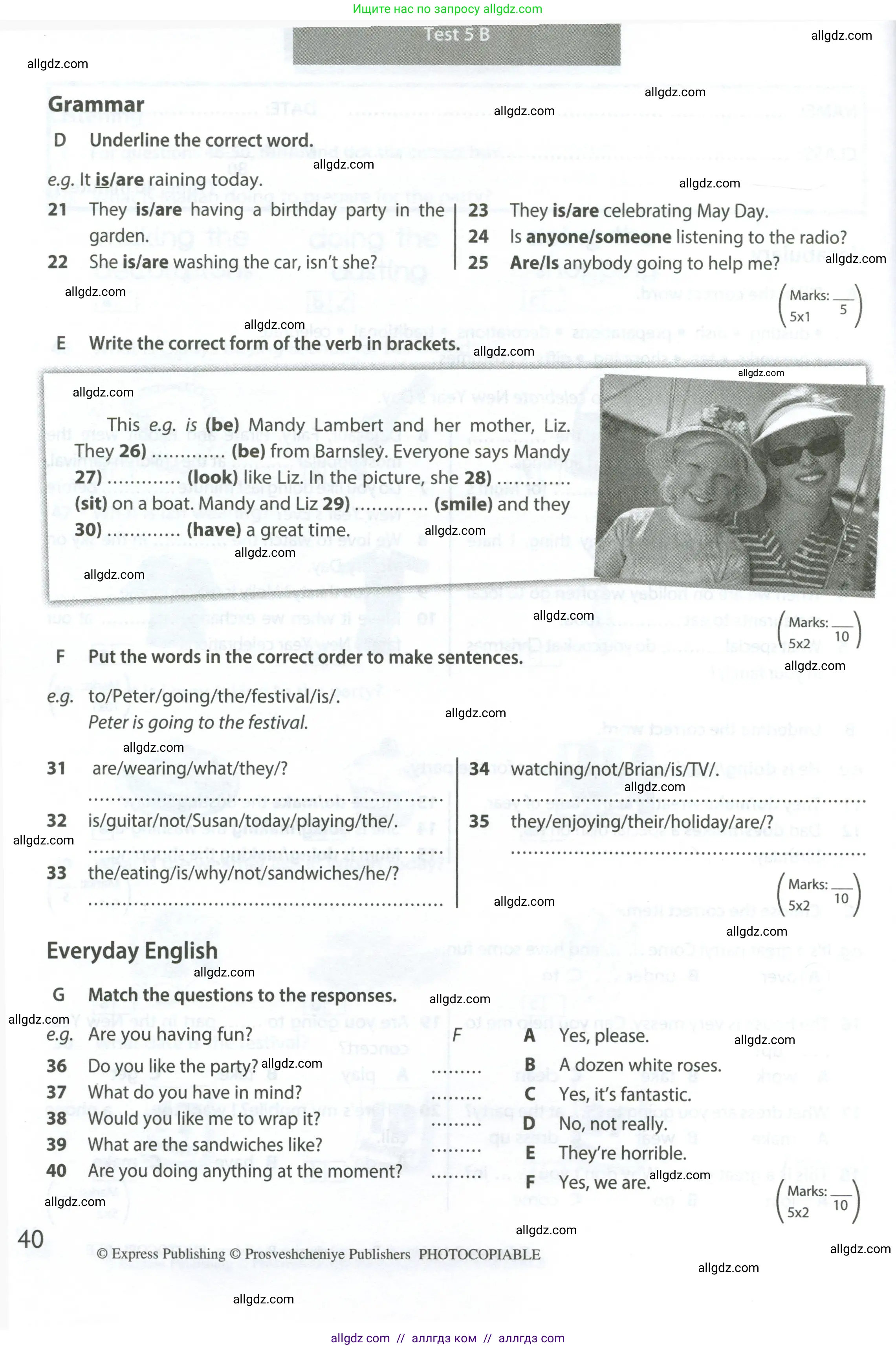 Английский язык (english), 6 класс контрольные задания (test booklet), авторы: Ваулина Юлия Евгеньевна (Vaulina Julia), Дули Дженни (Dooley Jenny), Подоляко Ольга Евгеньевна (Podolyako Olga), Эванс Вирджиния (Evans Virginia), издательство Просвещение, Москва, 2023, зелёного цвета, страница 40