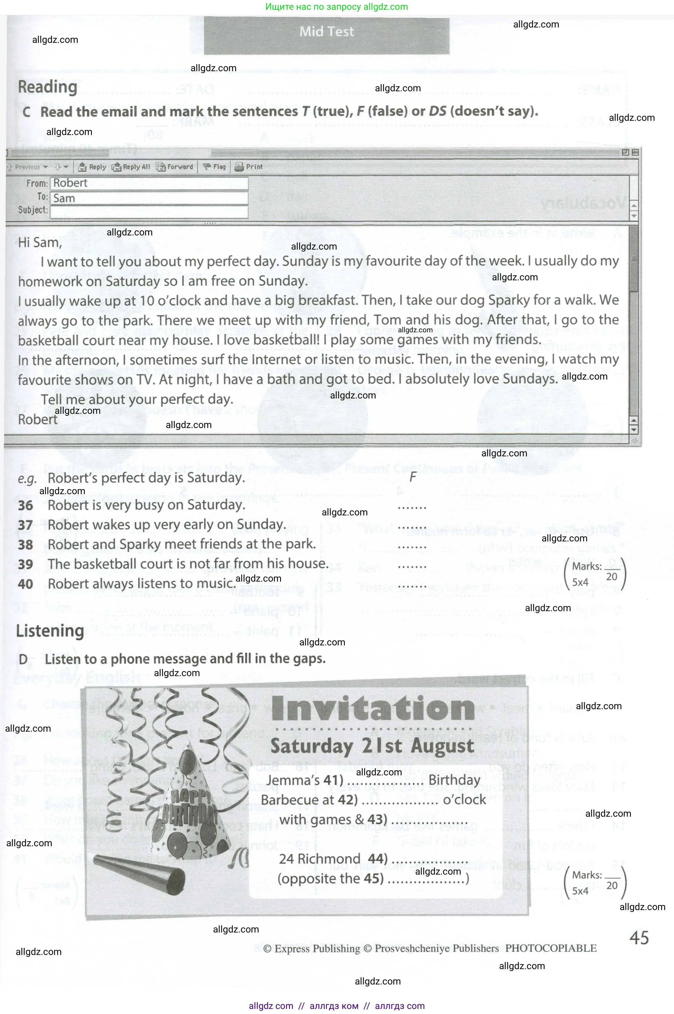 Английский язык (english), 6 класс контрольные задания (test booklet), авторы: Ваулина Юлия Евгеньевна (Vaulina Julia), Дули Дженни (Dooley Jenny), Подоляко Ольга Евгеньевна (Podolyako Olga), Эванс Вирджиния (Evans Virginia), издательство Просвещение, Москва, 2023, зелёного цвета, страница 45