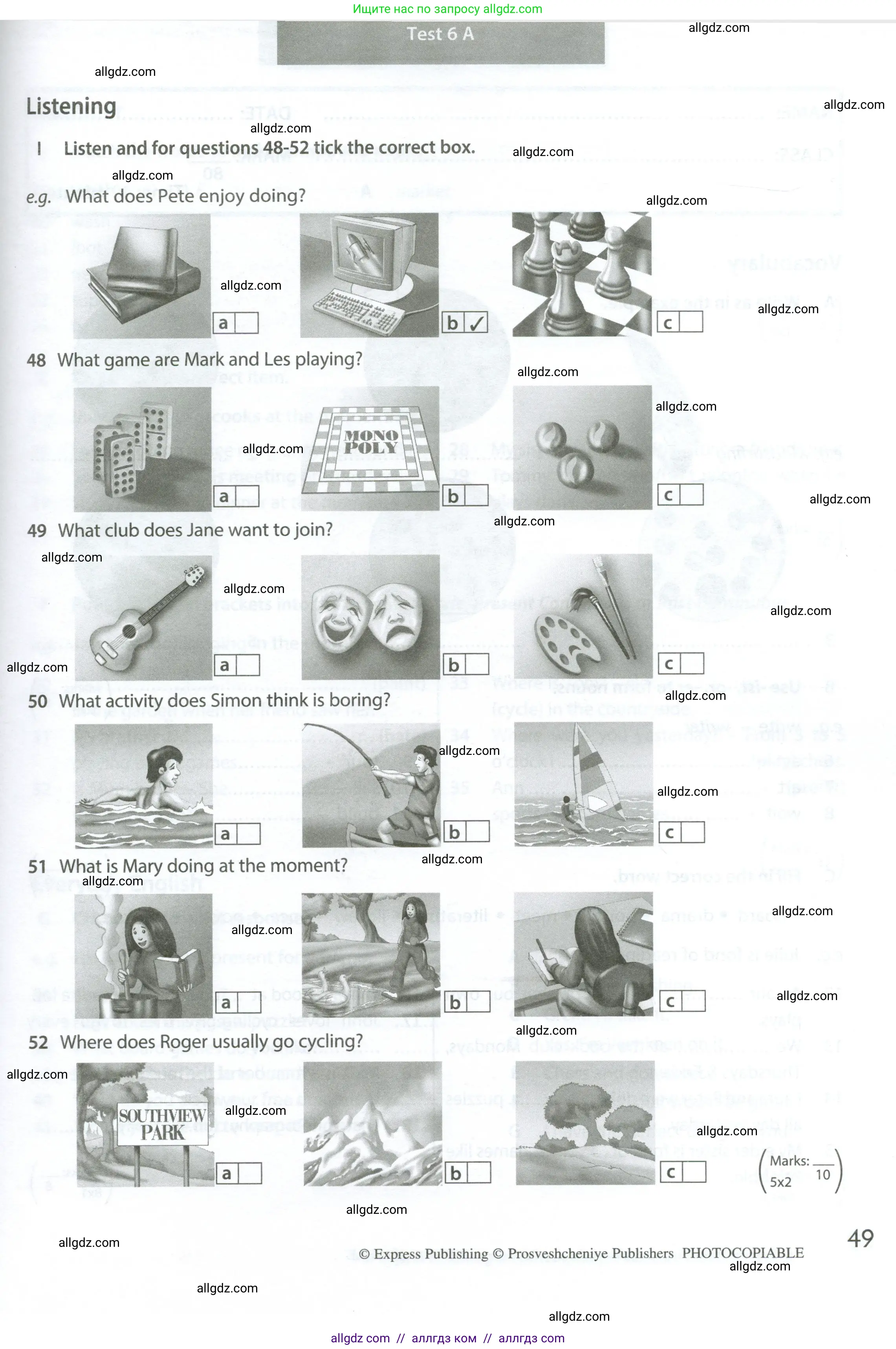 Английский язык (english), 6 класс контрольные задания (test booklet), авторы: Ваулина Юлия Евгеньевна (Vaulina Julia), Дули Дженни (Dooley Jenny), Подоляко Ольга Евгеньевна (Podolyako Olga), Эванс Вирджиния (Evans Virginia), издательство Просвещение, Москва, 2023, зелёного цвета, страница 49