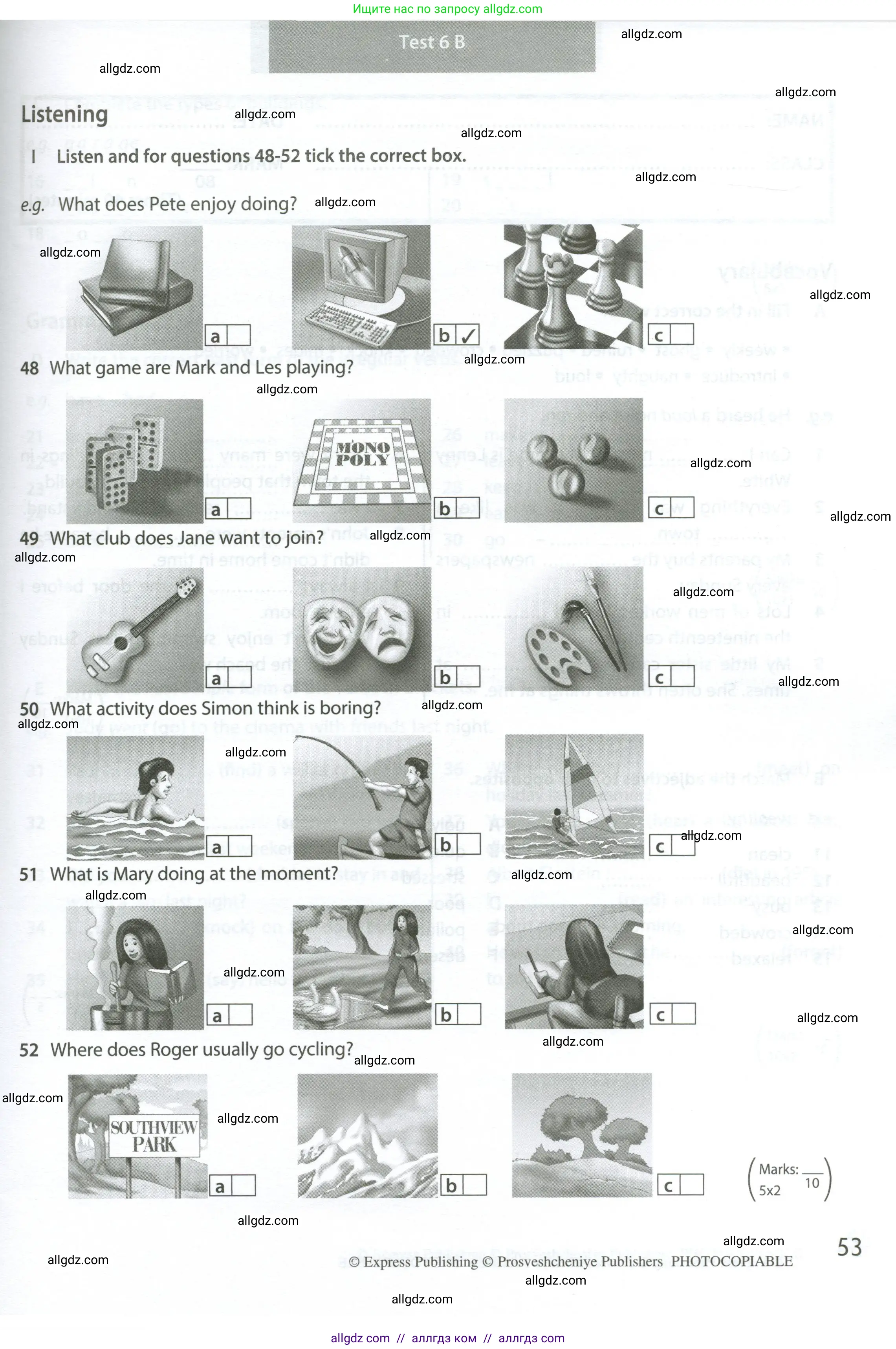 Английский язык (english), 6 класс контрольные задания (test booklet), авторы: Ваулина Юлия Евгеньевна (Vaulina Julia), Дули Дженни (Dooley Jenny), Подоляко Ольга Евгеньевна (Podolyako Olga), Эванс Вирджиния (Evans Virginia), издательство Просвещение, Москва, 2023, зелёного цвета, страница 53