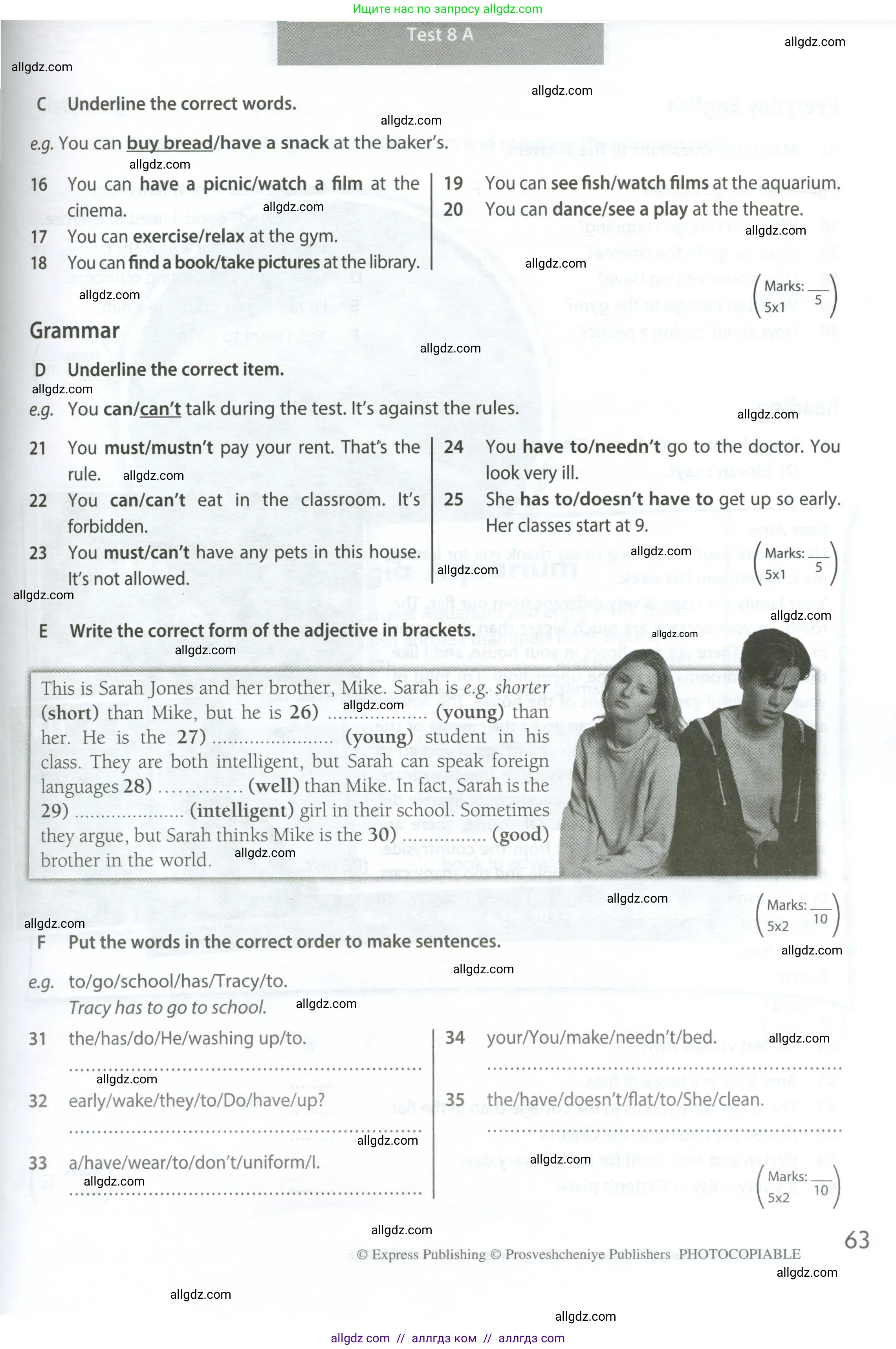 Английский язык (english), 6 класс контрольные задания (test booklet), авторы: Ваулина Юлия Евгеньевна (Vaulina Julia), Дули Дженни (Dooley Jenny), Подоляко Ольга Евгеньевна (Podolyako Olga), Эванс Вирджиния (Evans Virginia), издательство Просвещение, Москва, 2023, зелёного цвета, страница 63