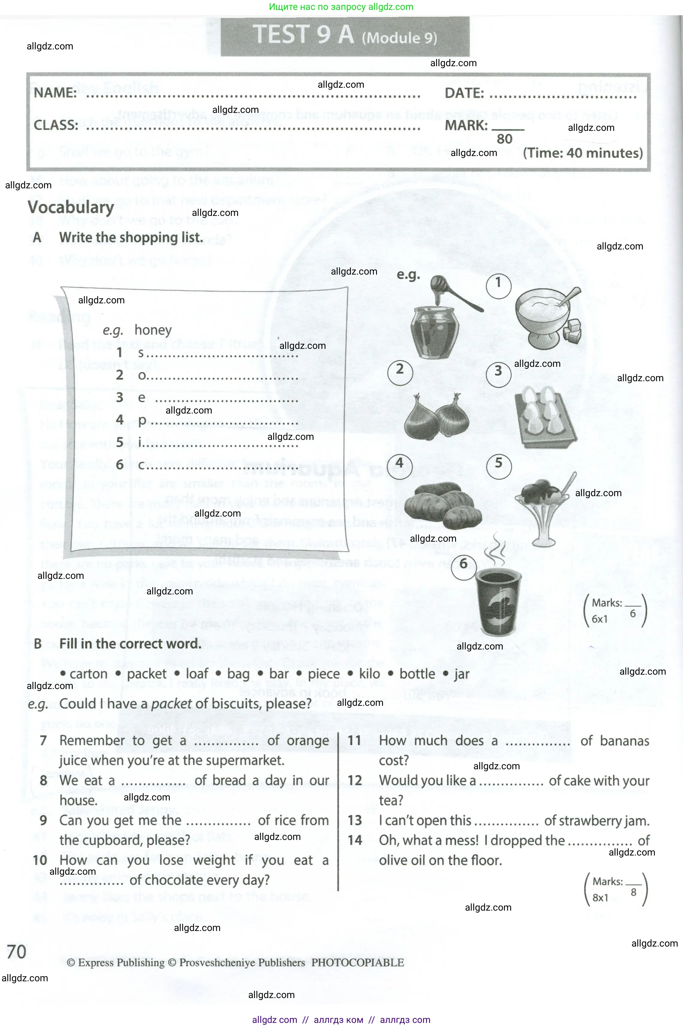 Английский язык (english), 6 класс контрольные задания (test booklet), авторы: Ваулина Юлия Евгеньевна (Vaulina Julia), Дули Дженни (Dooley Jenny), Подоляко Ольга Евгеньевна (Podolyako Olga), Эванс Вирджиния (Evans Virginia), издательство Просвещение, Москва, 2023, зелёного цвета, страница 70