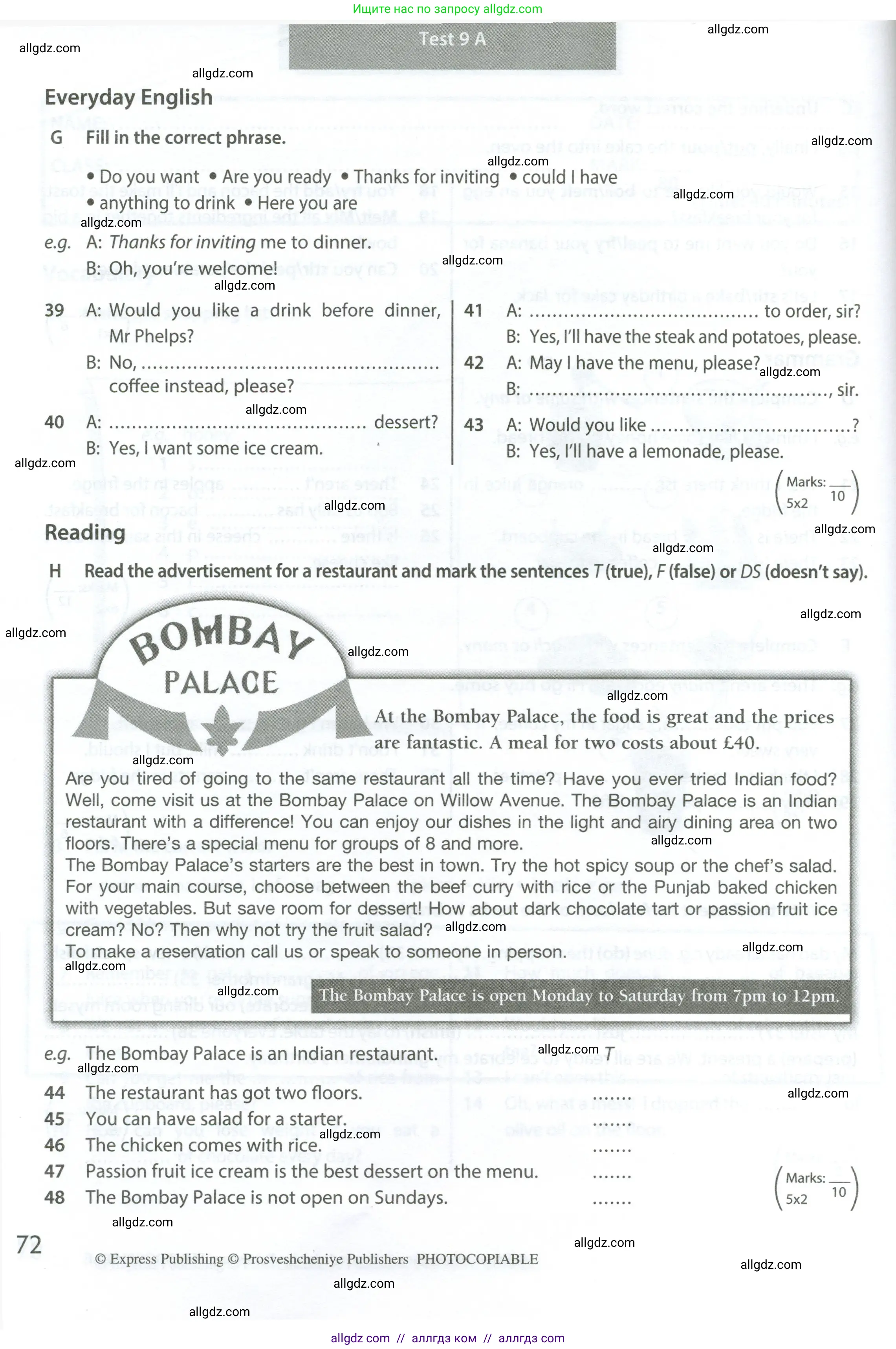 Английский язык (english), 6 класс контрольные задания (test booklet), авторы: Ваулина Юлия Евгеньевна (Vaulina Julia), Дули Дженни (Dooley Jenny), Подоляко Ольга Евгеньевна (Podolyako Olga), Эванс Вирджиния (Evans Virginia), издательство Просвещение, Москва, 2023, зелёного цвета, страница 72