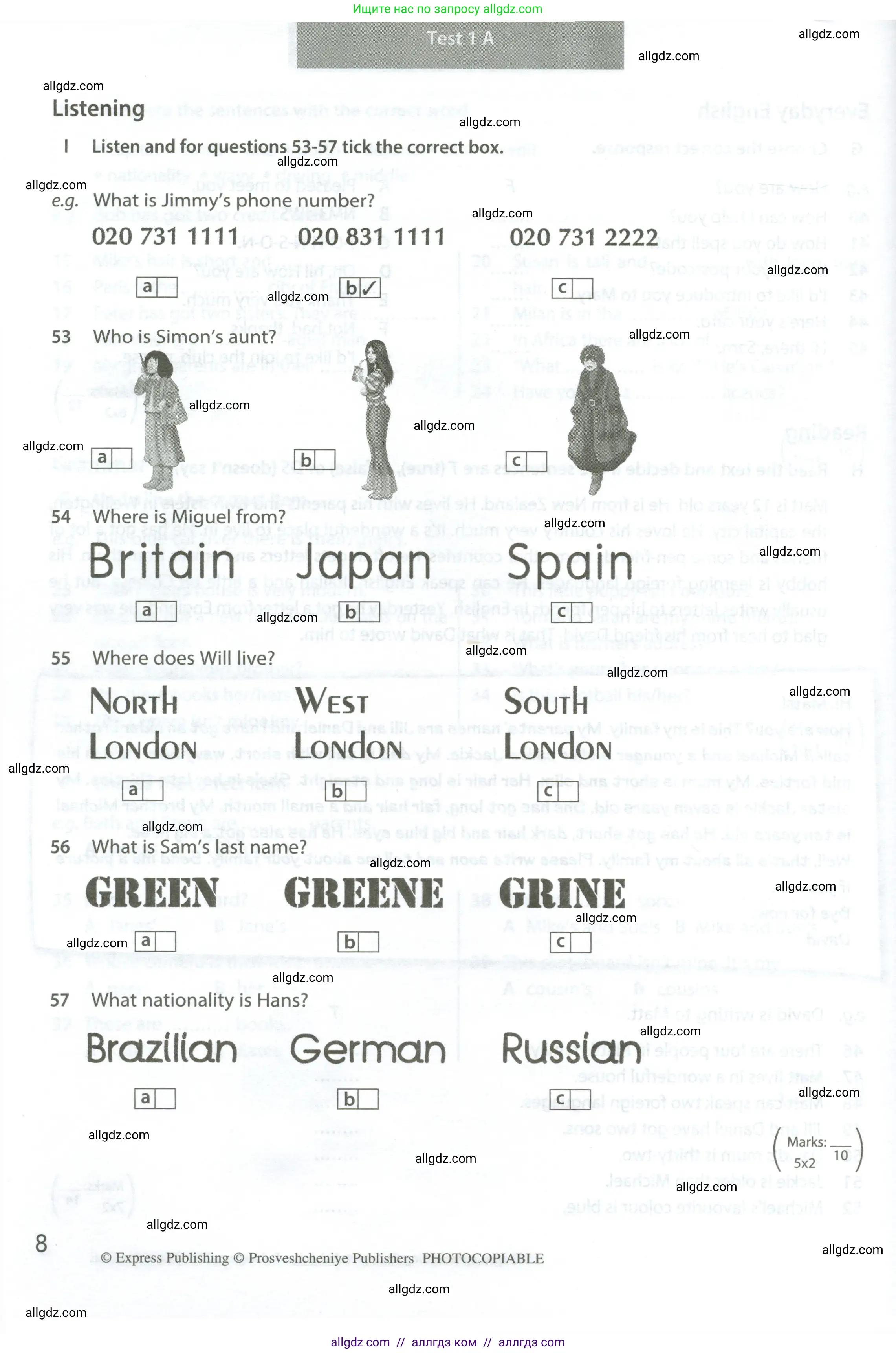 Английский язык (english), 6 класс контрольные задания (test booklet), авторы: Ваулина Юлия Евгеньевна (Vaulina Julia), Дули Дженни (Dooley Jenny), Подоляко Ольга Евгеньевна (Podolyako Olga), Эванс Вирджиния (Evans Virginia), издательство Просвещение, Москва, 2023, зелёного цвета, страница 8