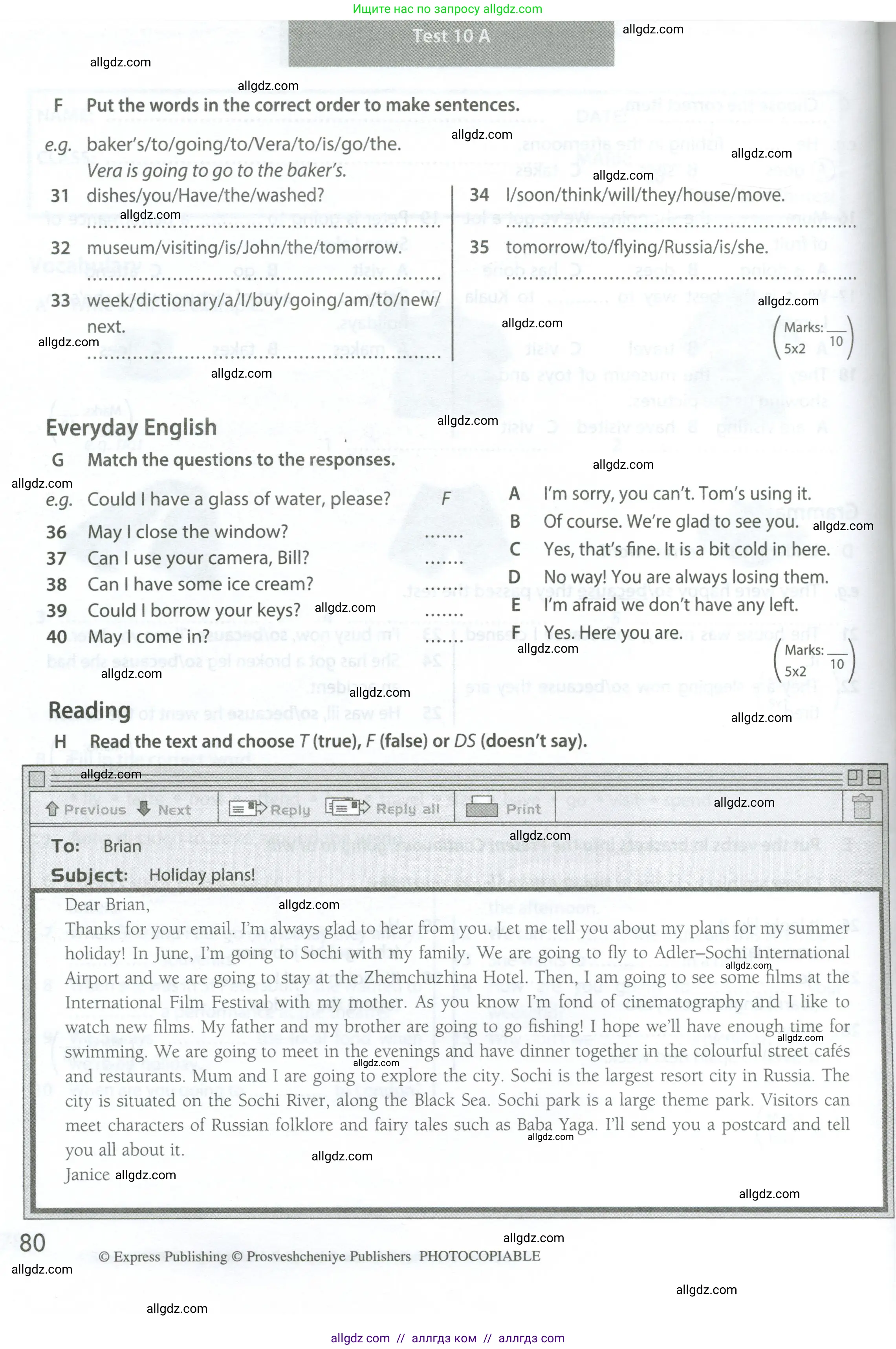 Английский язык (english), 6 класс контрольные задания (test booklet), авторы: Ваулина Юлия Евгеньевна (Vaulina Julia), Дули Дженни (Dooley Jenny), Подоляко Ольга Евгеньевна (Podolyako Olga), Эванс Вирджиния (Evans Virginia), издательство Просвещение, Москва, 2023, зелёного цвета, страница 80