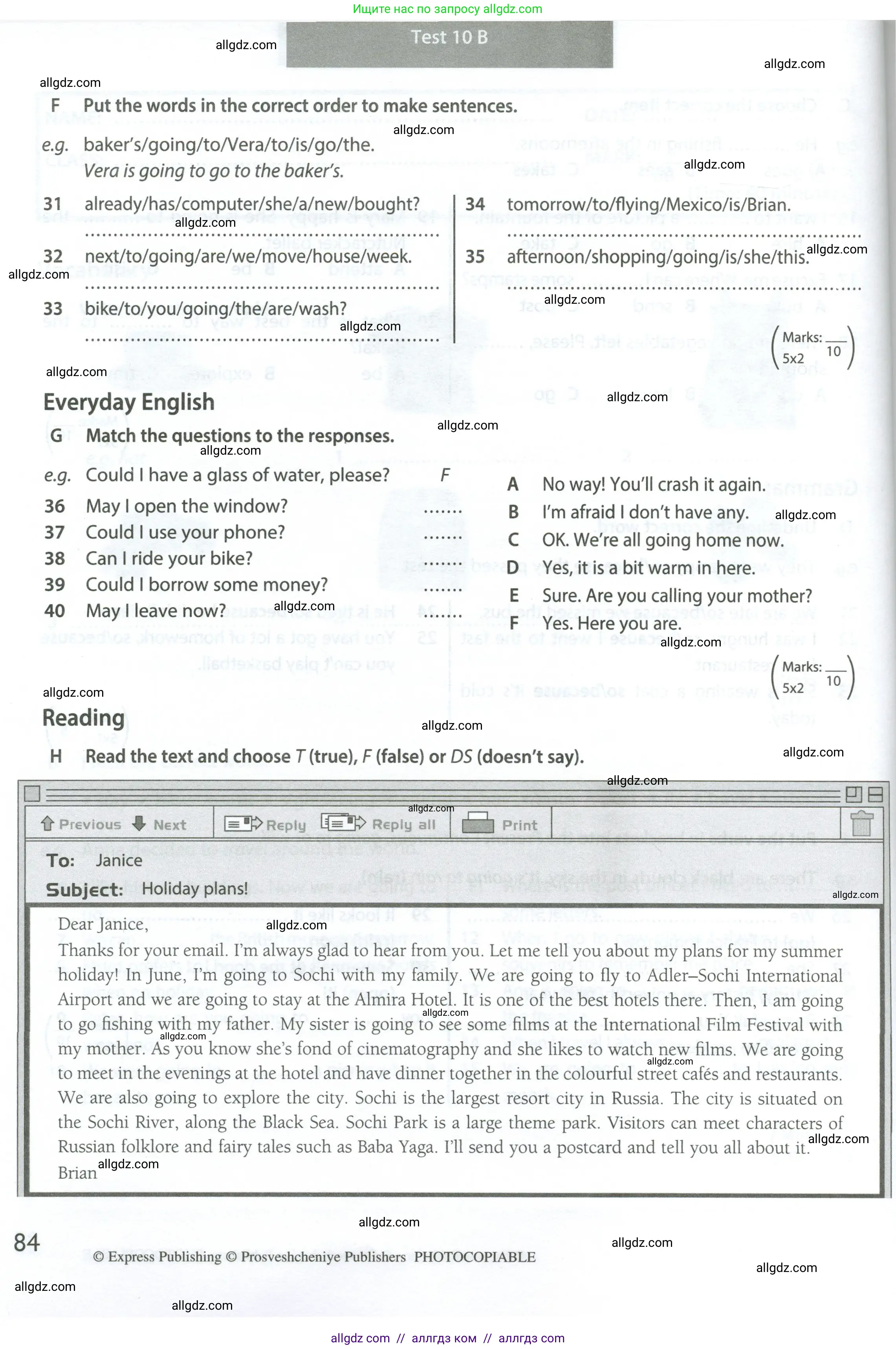 Английский язык (english), 6 класс контрольные задания (test booklet), авторы: Ваулина Юлия Евгеньевна (Vaulina Julia), Дули Дженни (Dooley Jenny), Подоляко Ольга Евгеньевна (Podolyako Olga), Эванс Вирджиния (Evans Virginia), издательство Просвещение, Москва, 2023, зелёного цвета, страница 84