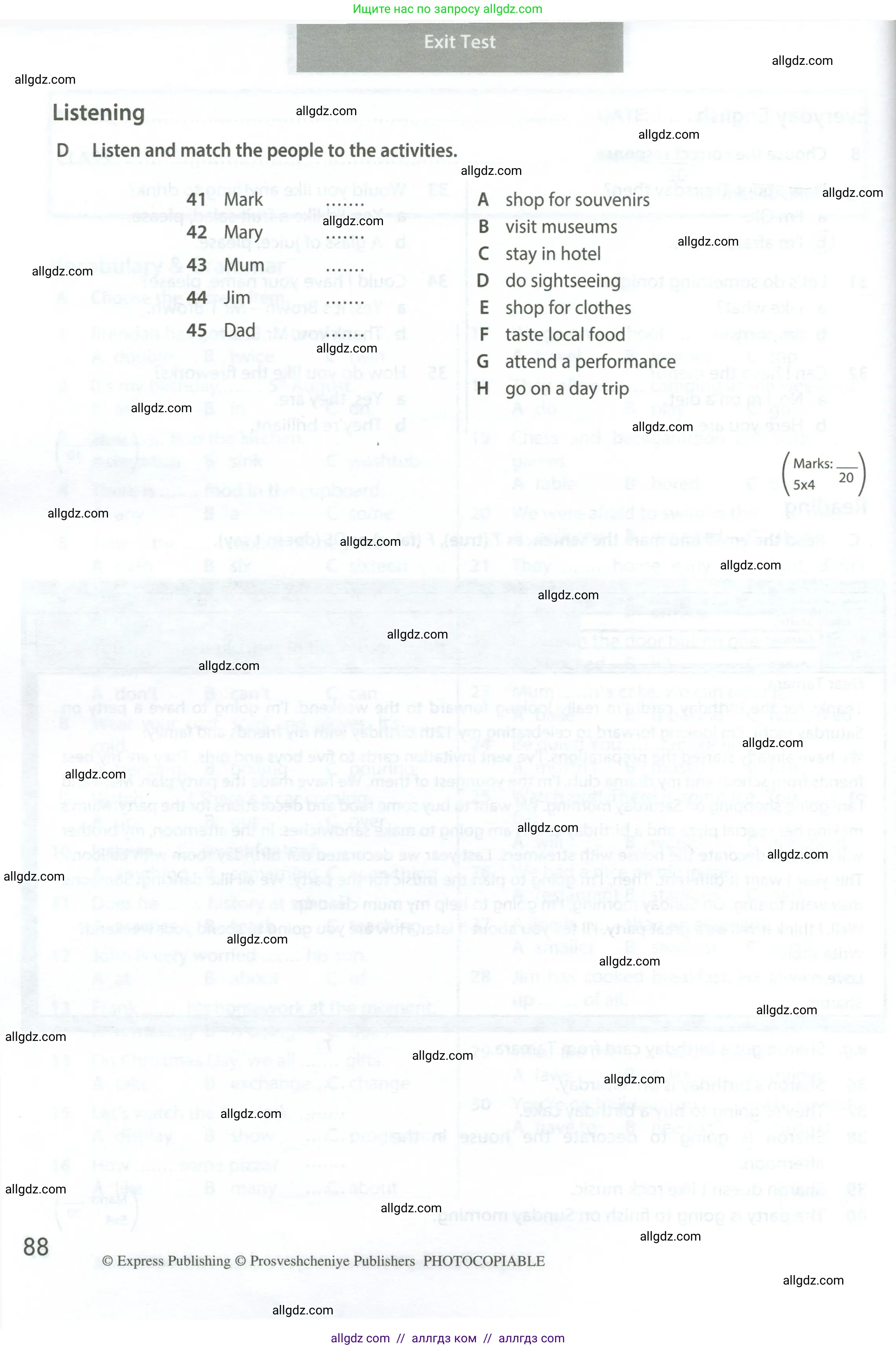 Английский язык (english), 6 класс контрольные задания (test booklet), авторы: Ваулина Юлия Евгеньевна (Vaulina Julia), Дули Дженни (Dooley Jenny), Подоляко Ольга Евгеньевна (Podolyako Olga), Эванс Вирджиния (Evans Virginia), издательство Просвещение, Москва, 2023, зелёного цвета, страница 88