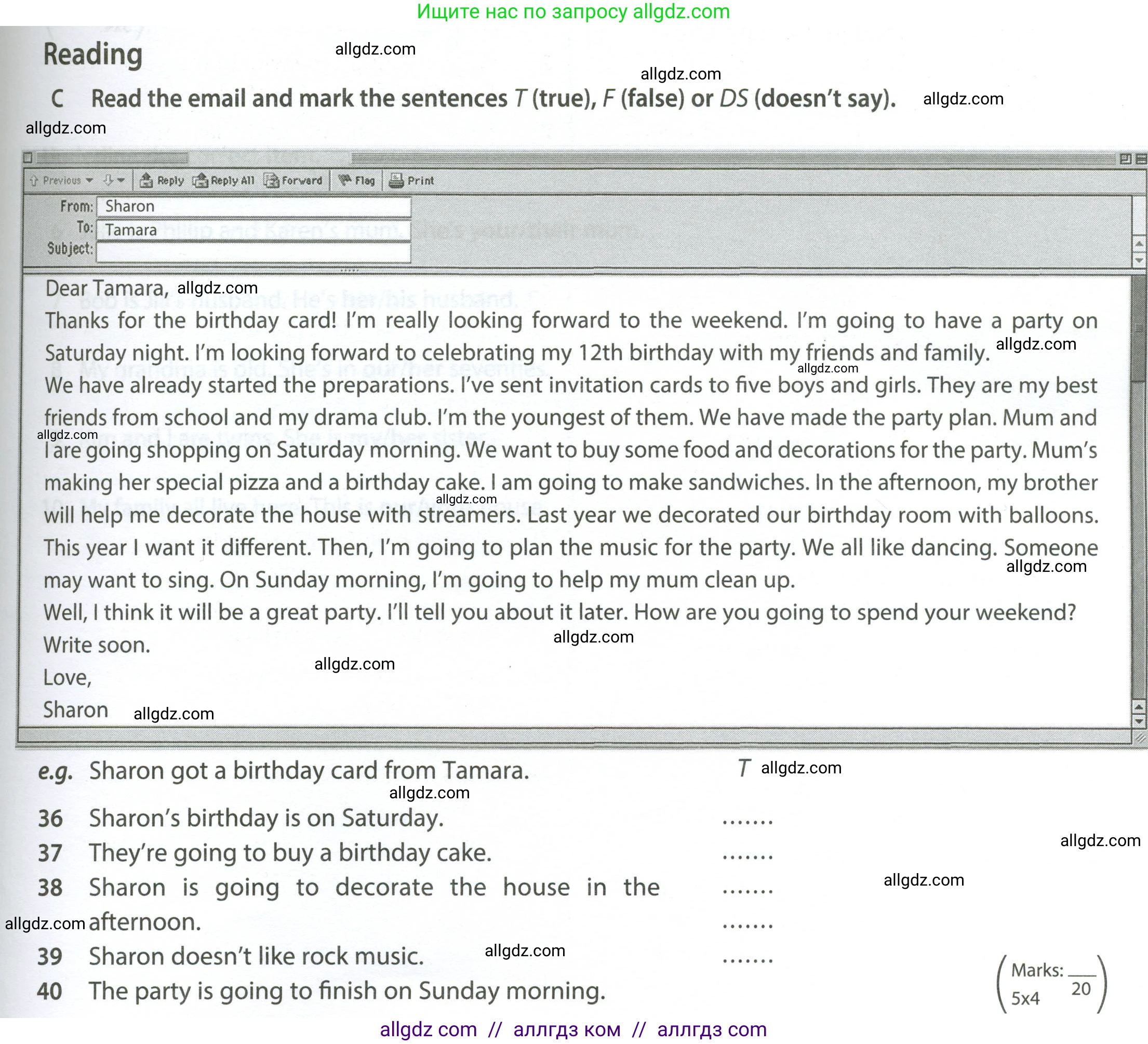 Английский язык (english), 6 класс контрольные задания (test booklet), авторы: Ваулина Юлия Евгеньевна (Vaulina Julia), Дули Дженни (Dooley Jenny), Подоляко Ольга Евгеньевна (Podolyako Olga), Эванс Вирджиния (Evans Virginia), издательство Просвещение, Москва, 2023, зелёного цвета, страница 87, номер C (36-40), Условие 2023-2027
