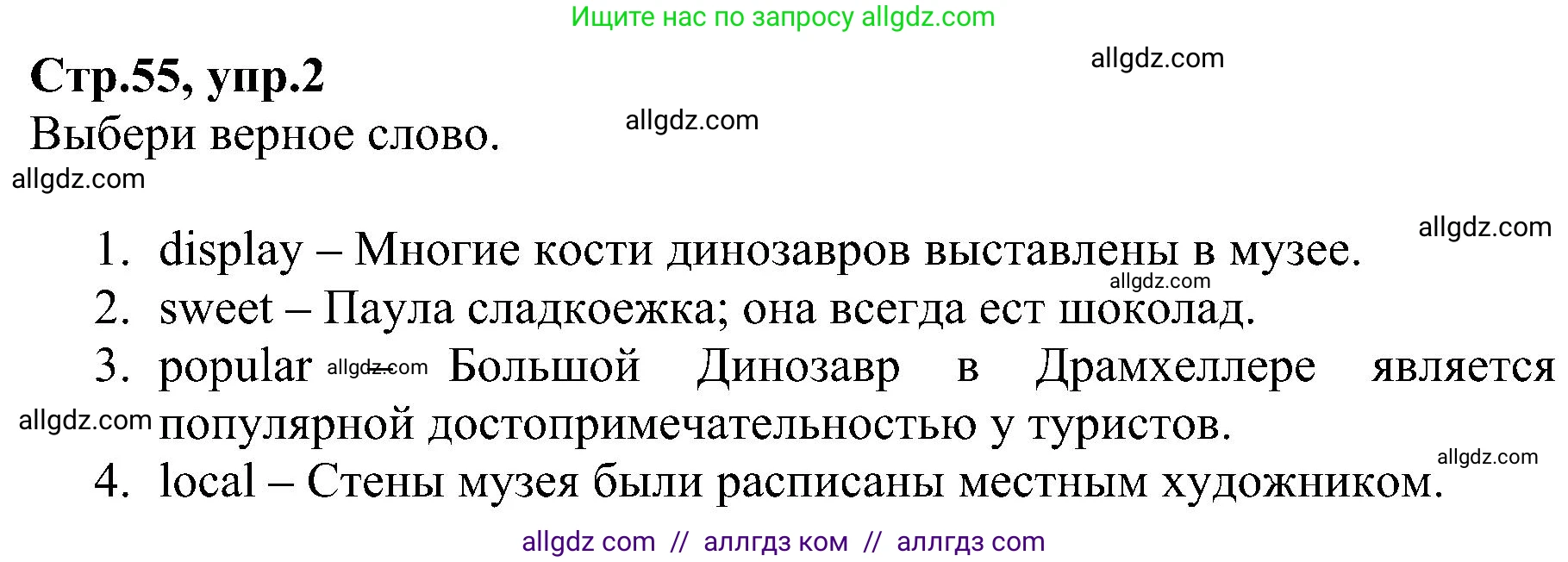 Английский язык (english), 6 класс Рабочая тетрадь (workbook), авторы: Баранова Ксения Михайловна (Baranova Ksenia), Мильруд Радислав Петрович (Millrood Radislav), Копылова Виктория Викторовна (Kopylova Victoria), Дули Дженни (Dooley Jenny), Эванс Вирджиния (Evans Virginia), издательство Просвещение, Москва, 2023, белого цвета, страница 55, номер 2, Решение