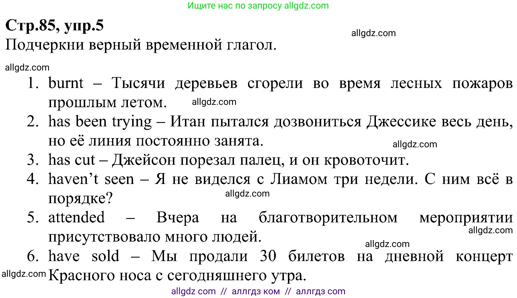 Английский язык (english), 6 класс Рабочая тетрадь (workbook), авторы: Баранова Ксения Михайловна (Baranova Ksenia), Мильруд Радислав Петрович (Millrood Radislav), Копылова Виктория Викторовна (Kopylova Victoria), Дули Дженни (Dooley Jenny), Эванс Вирджиния (Evans Virginia), издательство Просвещение, Москва, 2023, белого цвета, страница 85, номер 5, Решение