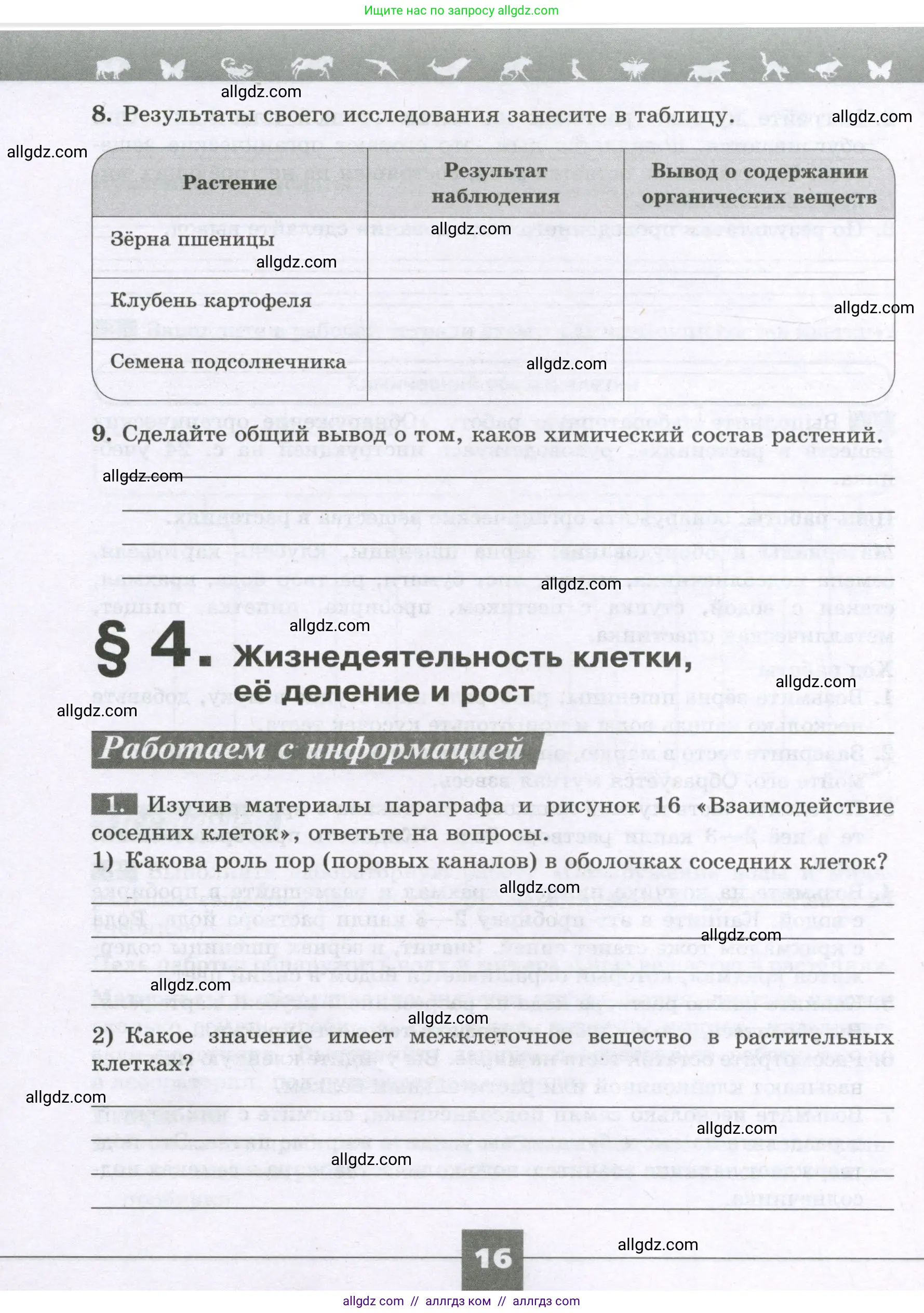 Биология, 6 класс рабочая тетрадь, авторы: Пасечник Владимир Васильевич, Суматохин Сергей Витальевич, Швецов Глеб Геннадьевич, Гапонюк Зоя Георгиевна, Косарькова Марина Викторовна, издательство Просвещение, Москва, 2023, белого цвета, страница 16