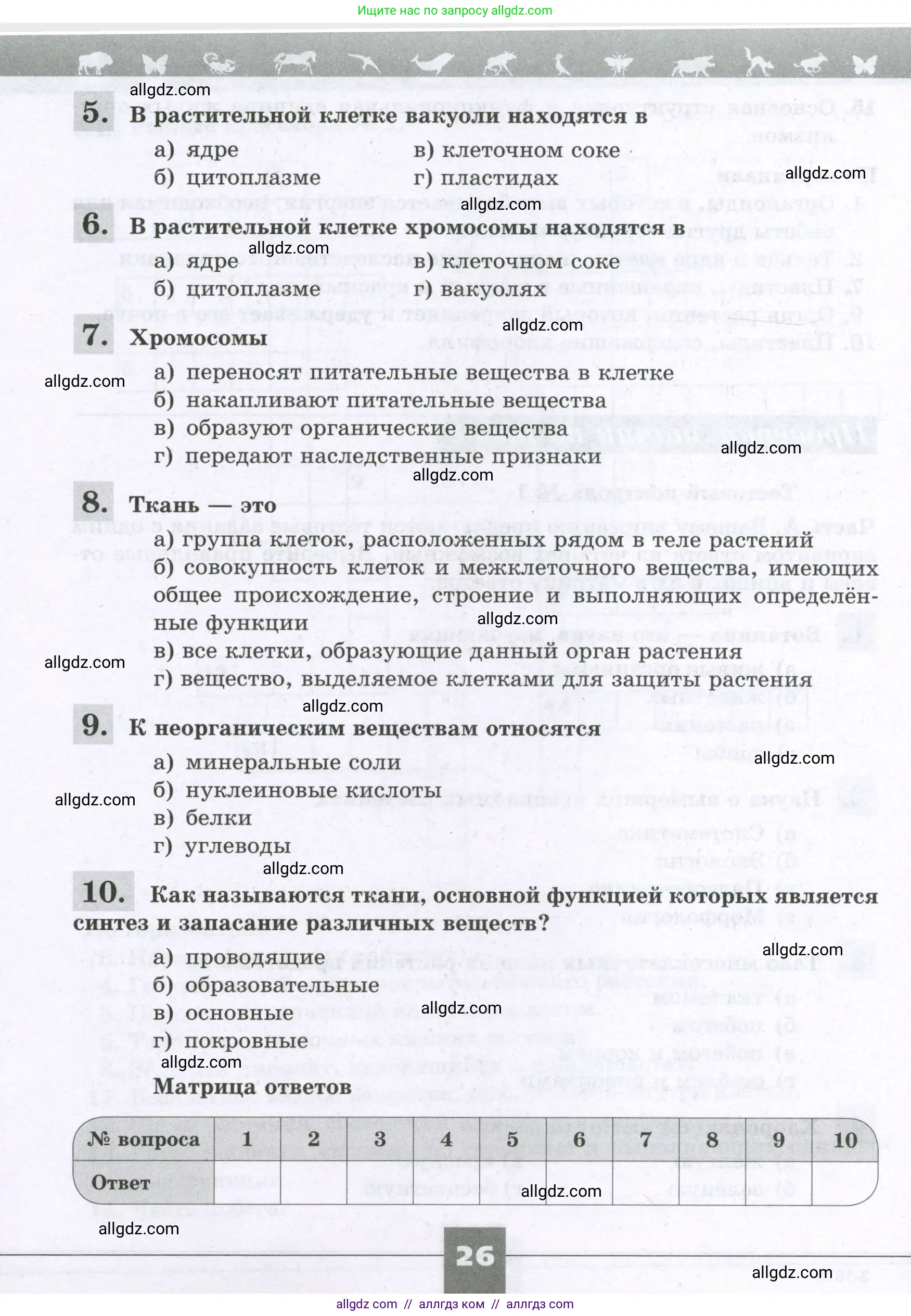Биология, 6 класс рабочая тетрадь, авторы: Пасечник Владимир Васильевич, Суматохин Сергей Витальевич, Швецов Глеб Геннадьевич, Гапонюк Зоя Георгиевна, Косарькова Марина Викторовна, издательство Просвещение, Москва, 2023, белого цвета, страница 26