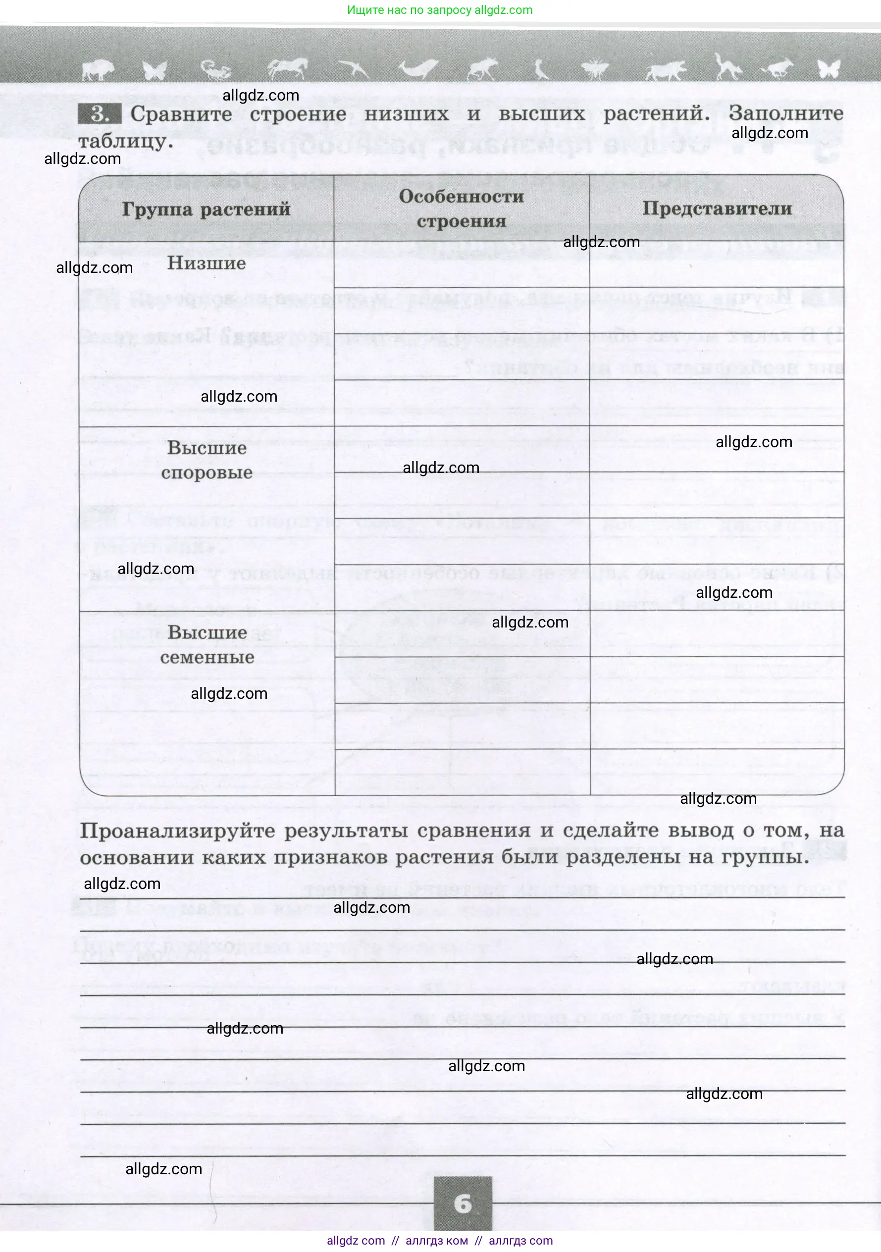 Биология, 6 класс рабочая тетрадь, авторы: Пасечник Владимир Васильевич, Суматохин Сергей Витальевич, Швецов Глеб Геннадьевич, Гапонюк Зоя Георгиевна, Косарькова Марина Викторовна, издательство Просвещение, Москва, 2023, белого цвета, страница 6