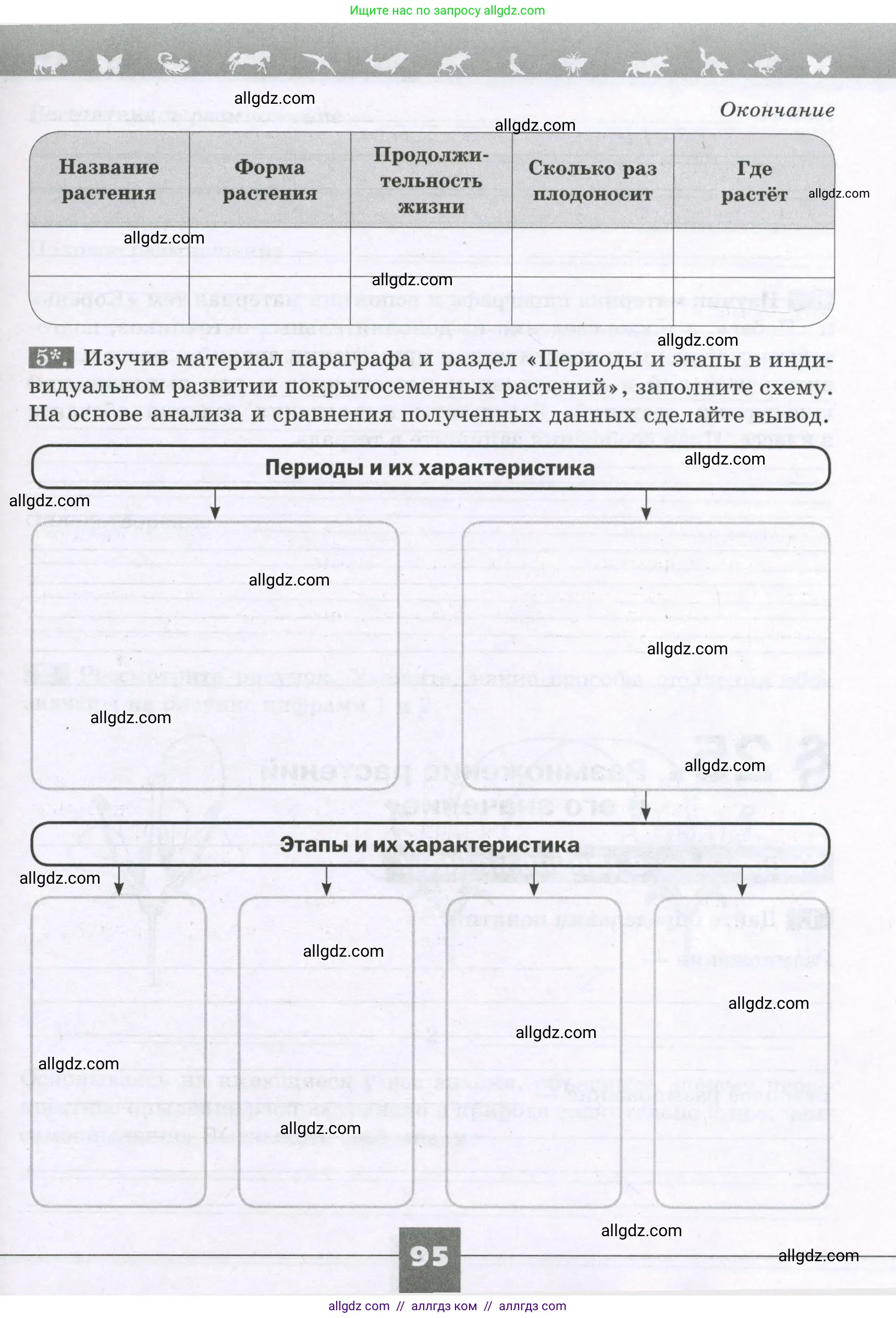 Биология, 6 класс рабочая тетрадь, авторы: Пасечник Владимир Васильевич, Суматохин Сергей Витальевич, Швецов Глеб Геннадьевич, Гапонюк Зоя Георгиевна, Косарькова Марина Викторовна, издательство Просвещение, Москва, 2023, белого цвета, страница 95