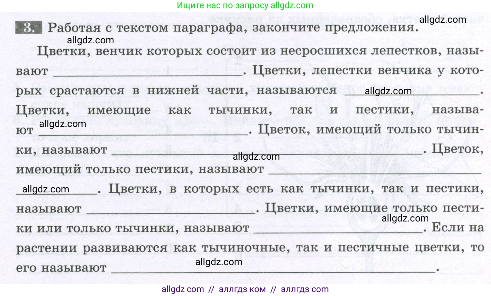 Биология, 6 класс рабочая тетрадь, авторы: Пасечник Владимир Васильевич, Суматохин Сергей Витальевич, Швецов Глеб Геннадьевич, Гапонюк Зоя Георгиевна, Косарькова Марина Викторовна, издательство Просвещение, Москва, 2023, белого цвета, страница 62, номер 3, Условие